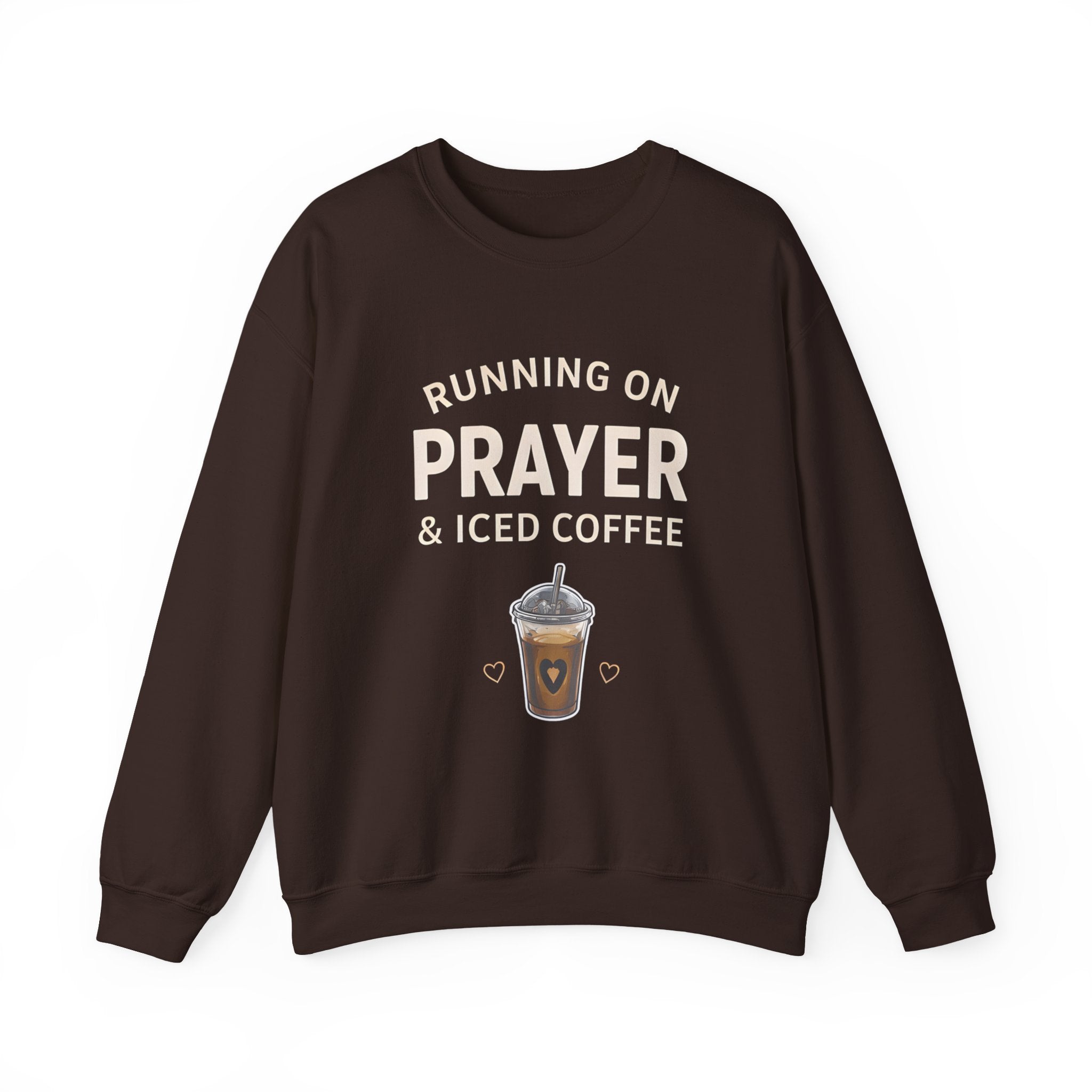 Womens Sweatshirt – "Running on Prayer & Iced Coffee" Crewneck