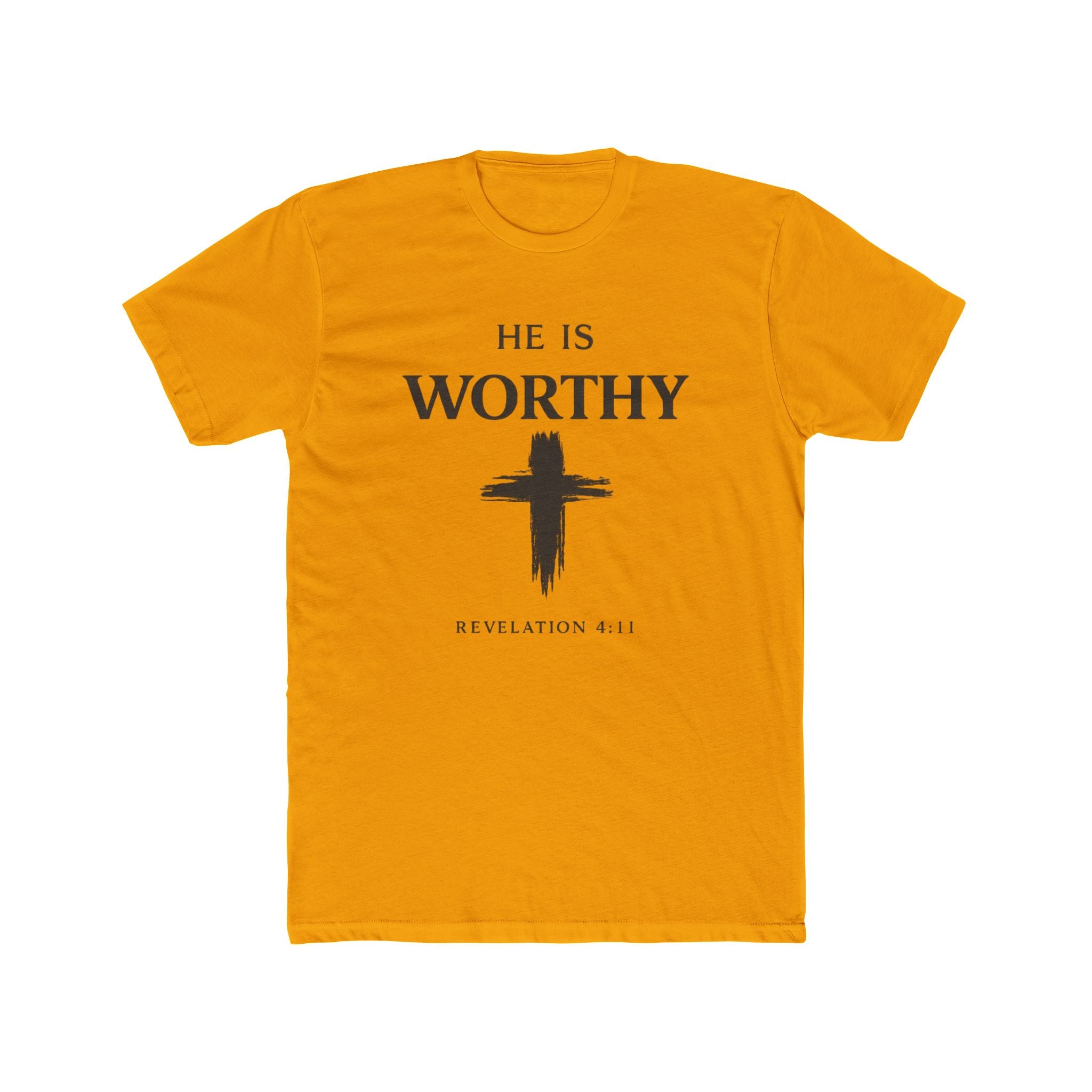 He Is Worthy Christian Tee - Revelation 4:11 Cross Faith T-Shirt