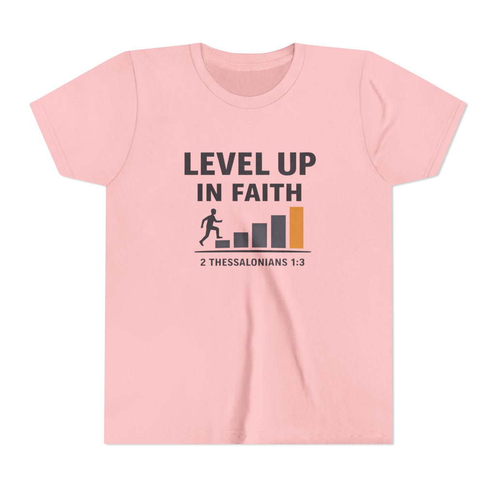 Boys Youth Tee - "Level Up in Faith" Christian Kids T-Shirt (2 Thessalonians 1:3)