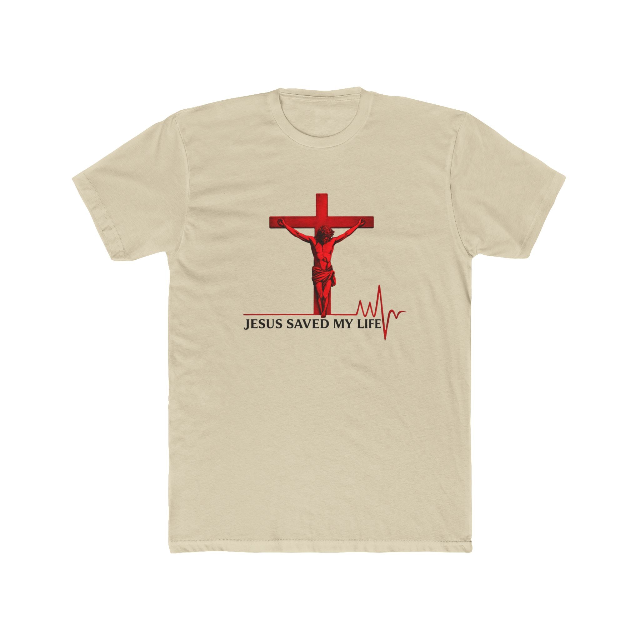 Jesus Saved My Life T-Shirt — Christian Cross Tee with Heartbeat Design