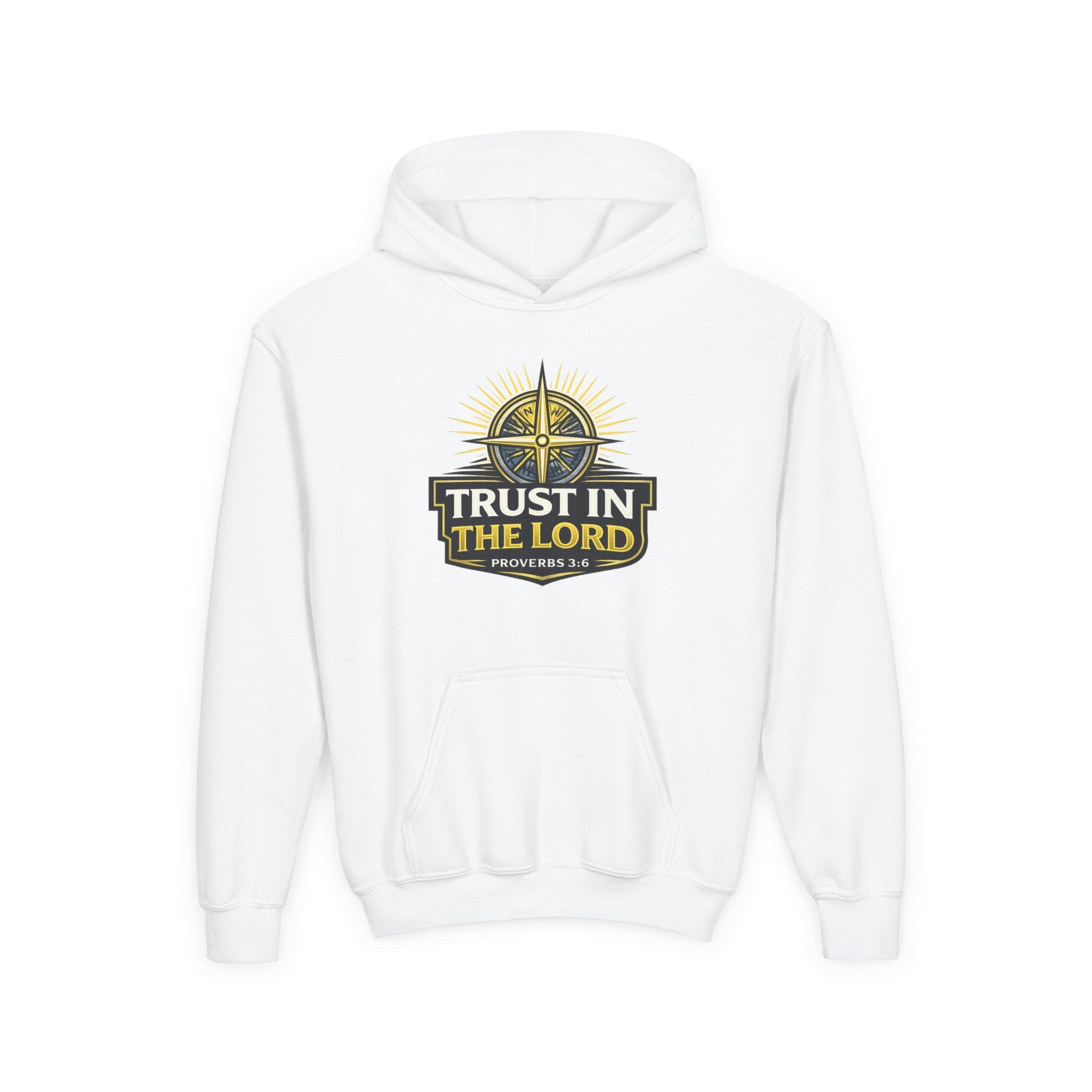 Youth Hoodie — "Trust in the Lord" Christian Compass Sweatshirt (Proverbs 3:5)