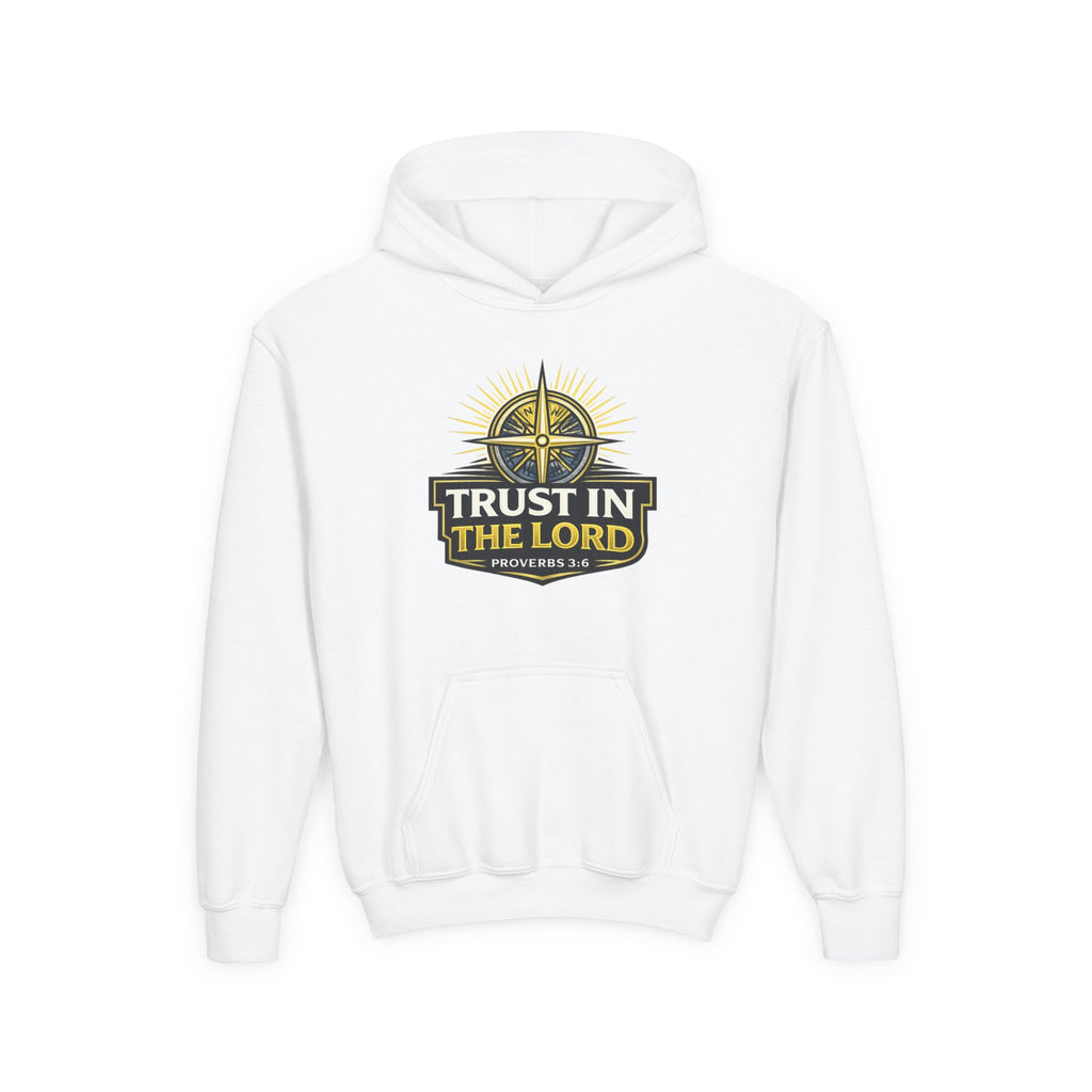 Youth Hoodie — "Trust in the Lord" Christian Compass Sweatshirt (Proverbs 3:5)