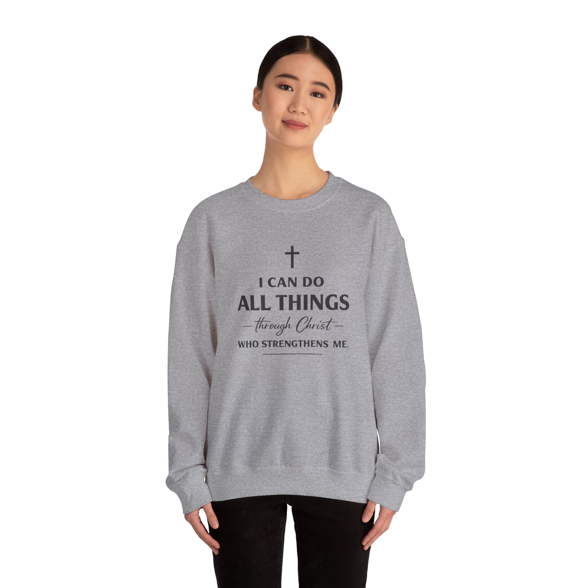 Womens Christian Crewneck Sweatshirt - "I Can Do All Things Through Christ" Inspirational Faith Pullover