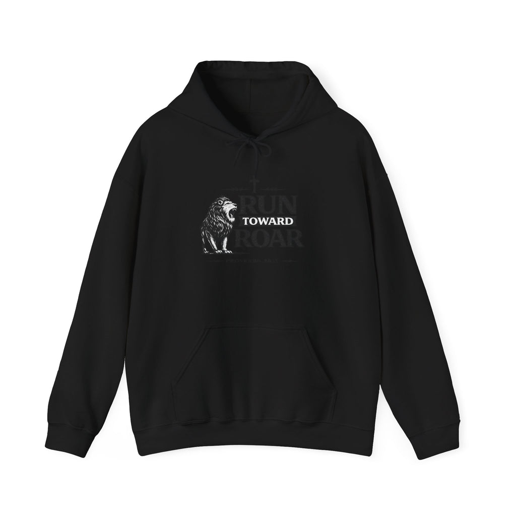 Mens Run Toward the Roar Hoodie — Christian Lion Faith Sweatshirt