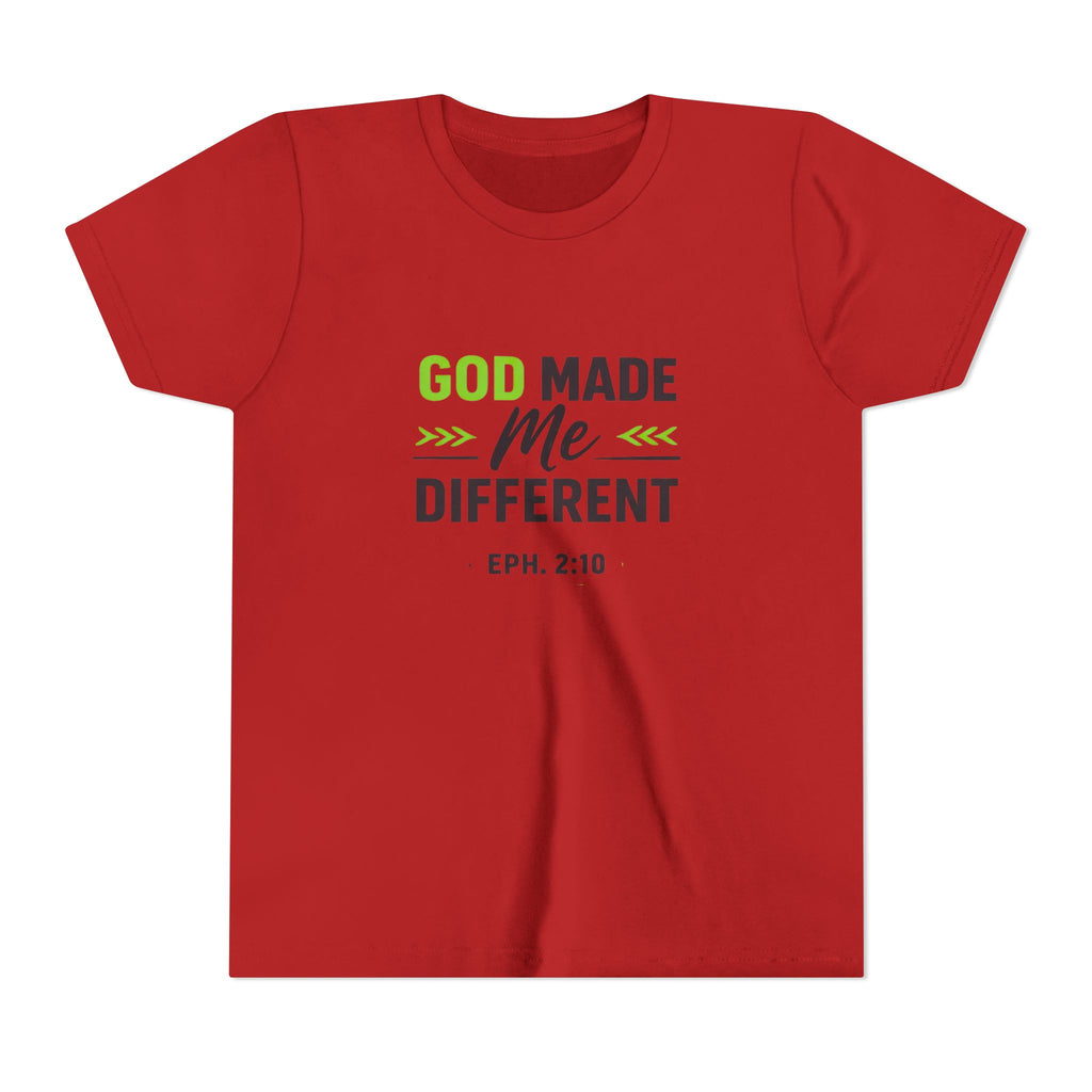 Boys Youth Tee - "God Made Me Different" Christian Faith Kids Shirt (Eph. 2:10)