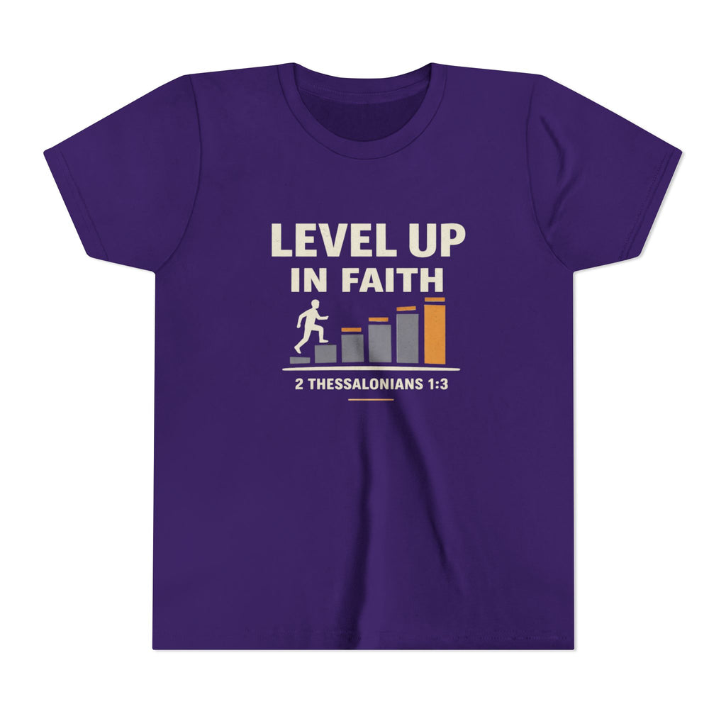 Boys Youth Tee - "Level Up in Faith" Christian Kids T-Shirt (2 Thessalonians 1:3)