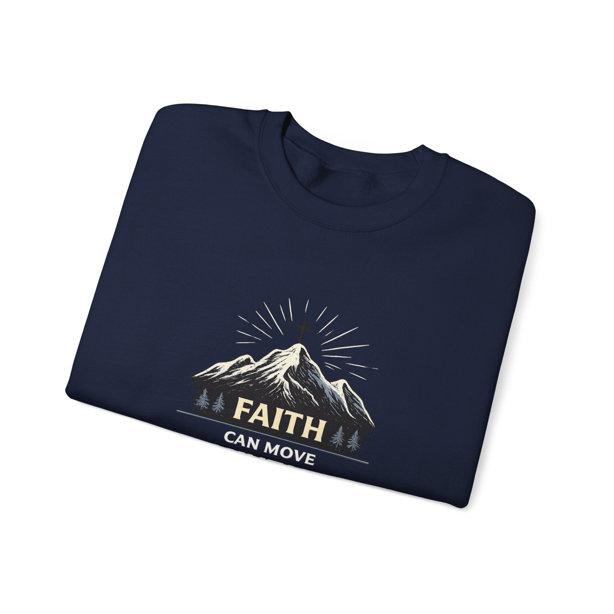 Womens Faith Can Move Mountains Crewneck Sweatshirt – Christian Inspirational Pullover