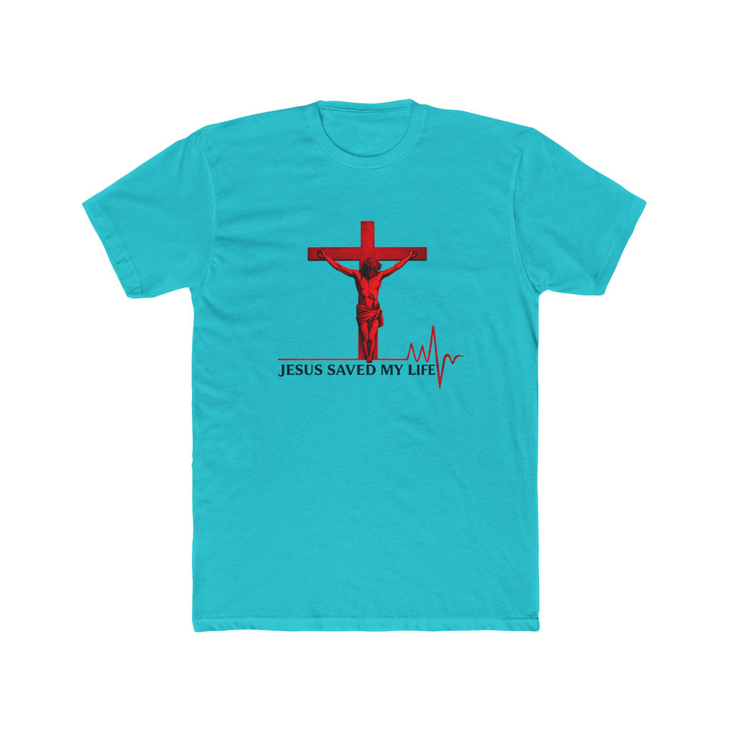 Jesus Saved My Life T-Shirt — Christian Cross Tee with Heartbeat Design