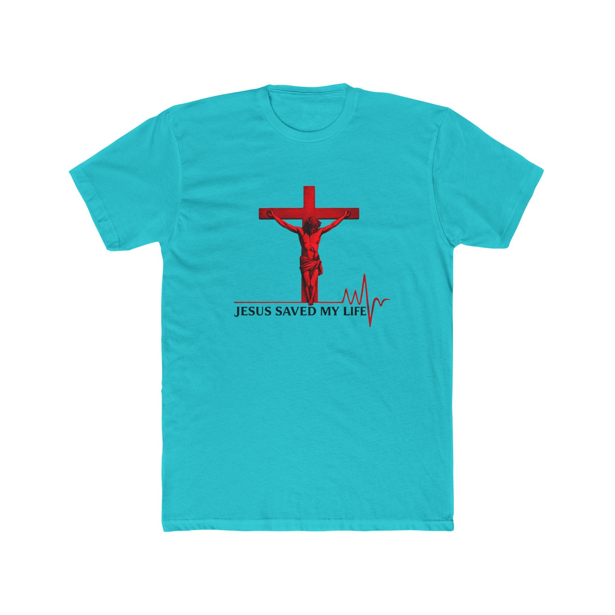 Jesus Saved My Life T-Shirt — Christian Cross Tee with Heartbeat Design