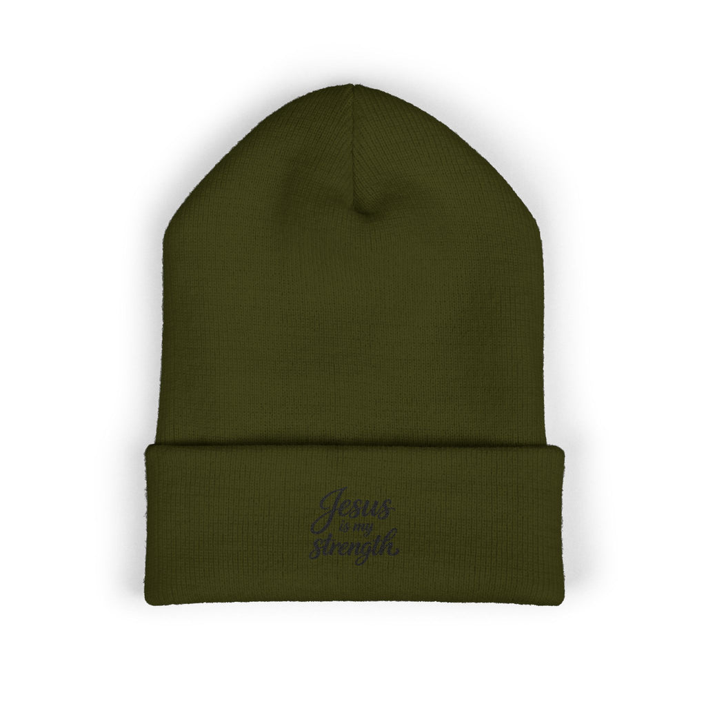 Embroidered 'Jesus Is My Strength' Cuffed Beanie