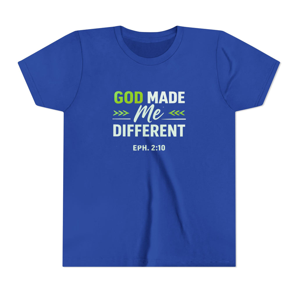 Boys Youth Tee - "God Made Me Different" Christian Faith Kids Shirt (Eph. 2:10)