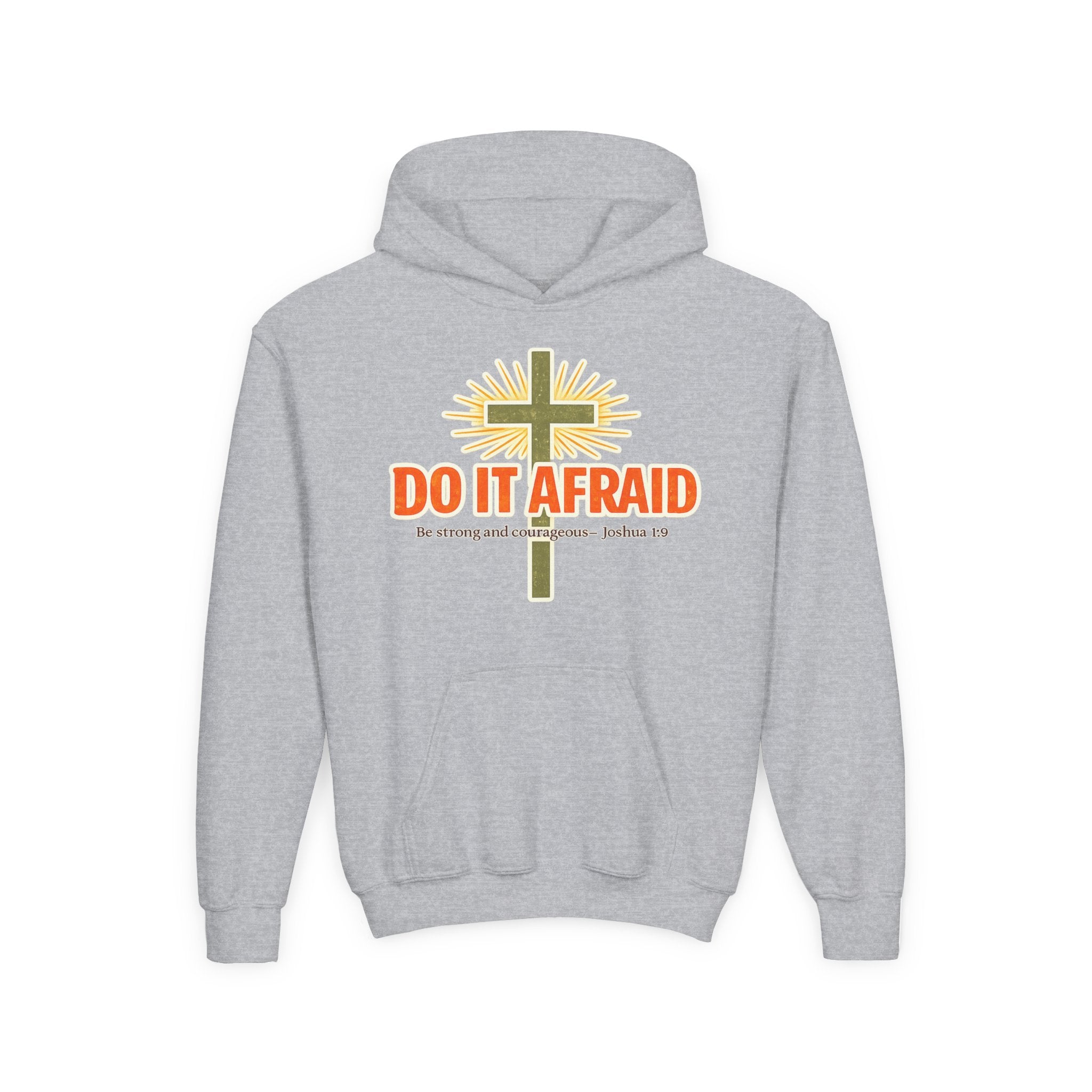 Youth Hoodie - "Do It Afraid" Inspirational Christian Cross Sweatshirt (Joshua 1:9)