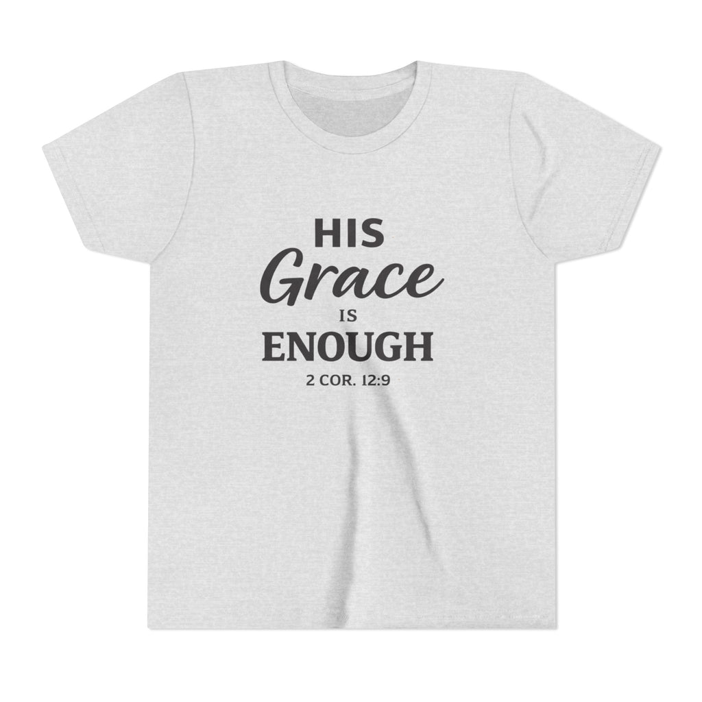 Boys Youth Tee — "His Grace Is Enough" Christian Faith Shirt (2 Cor. 12:9)