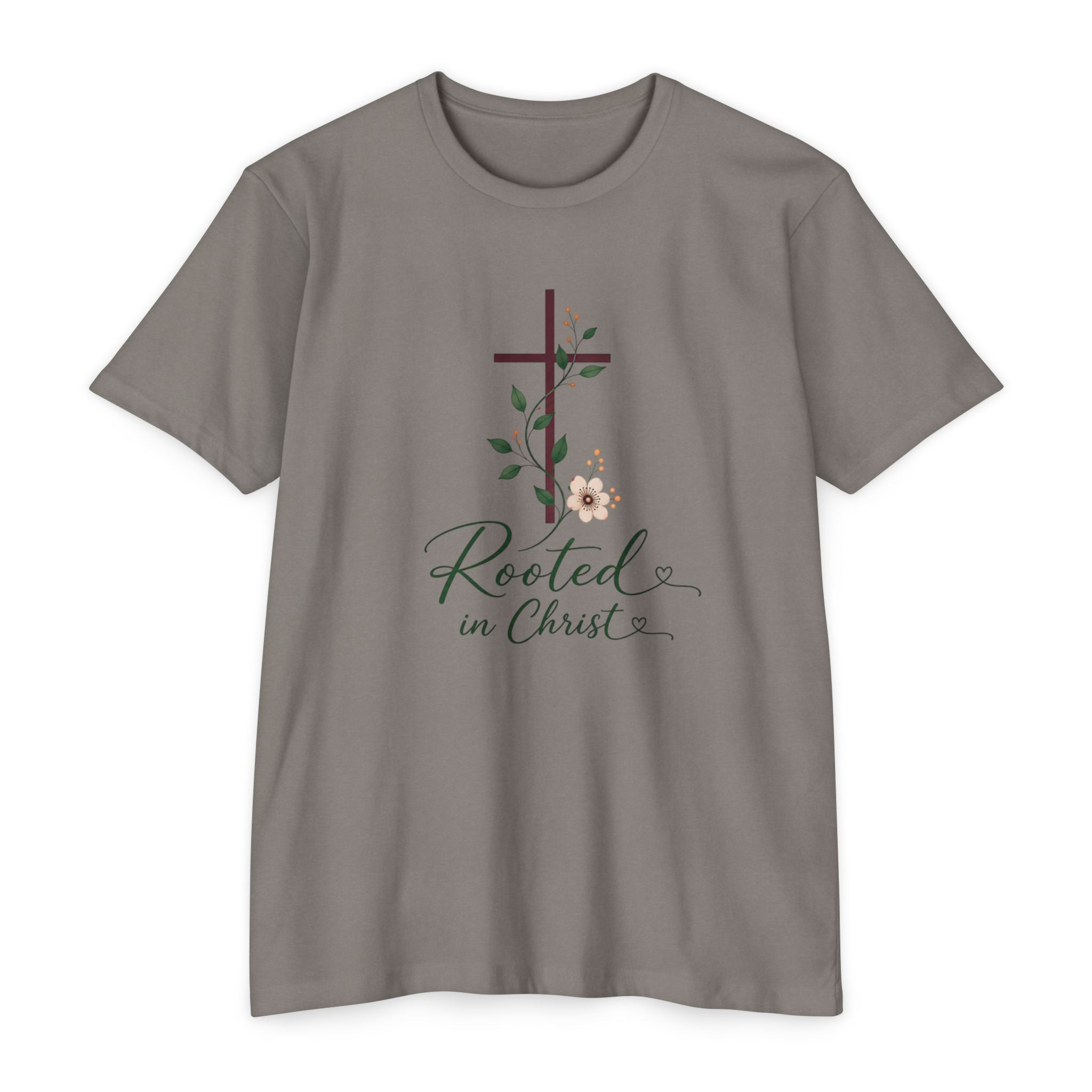 Womens Rooted in Christ Bible and Cross T-shirt | Christian Faith Tee