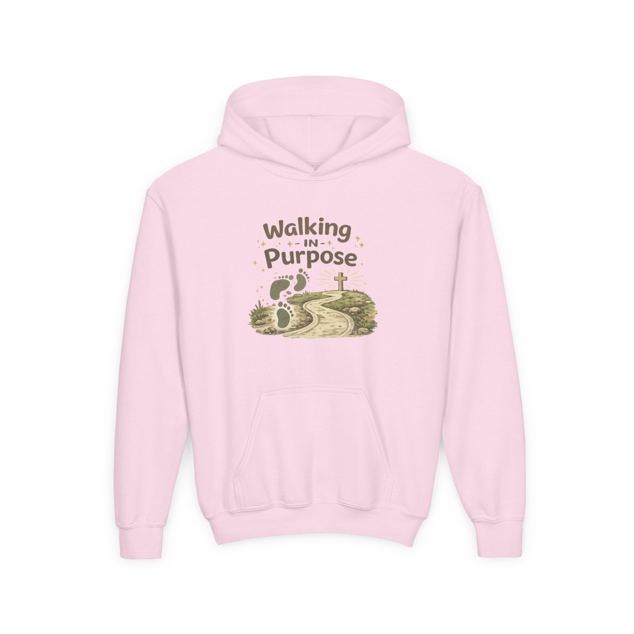 Youth Hoodie — "Walking in Purpose" Inspirational Christian Graphic