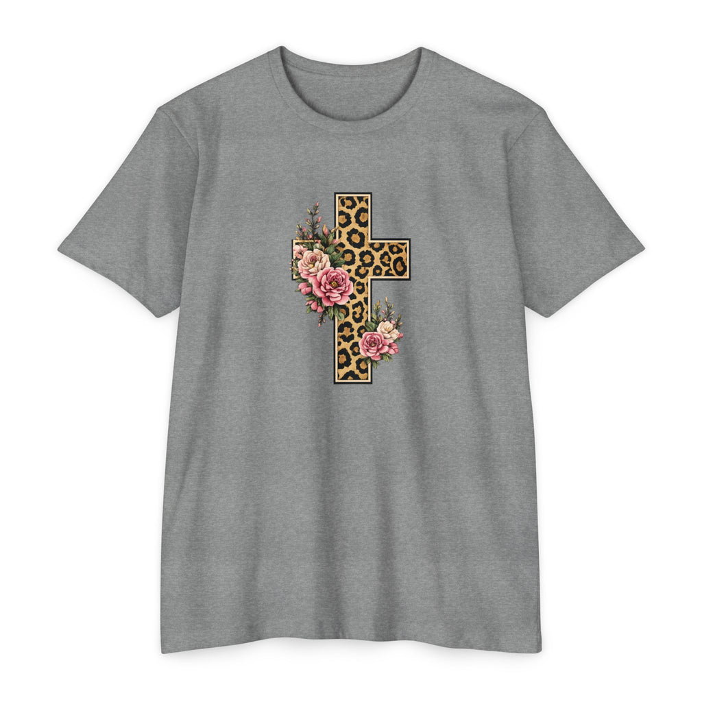 Womens Floral/ Leopard Cross T-Shirt Graphic Tee