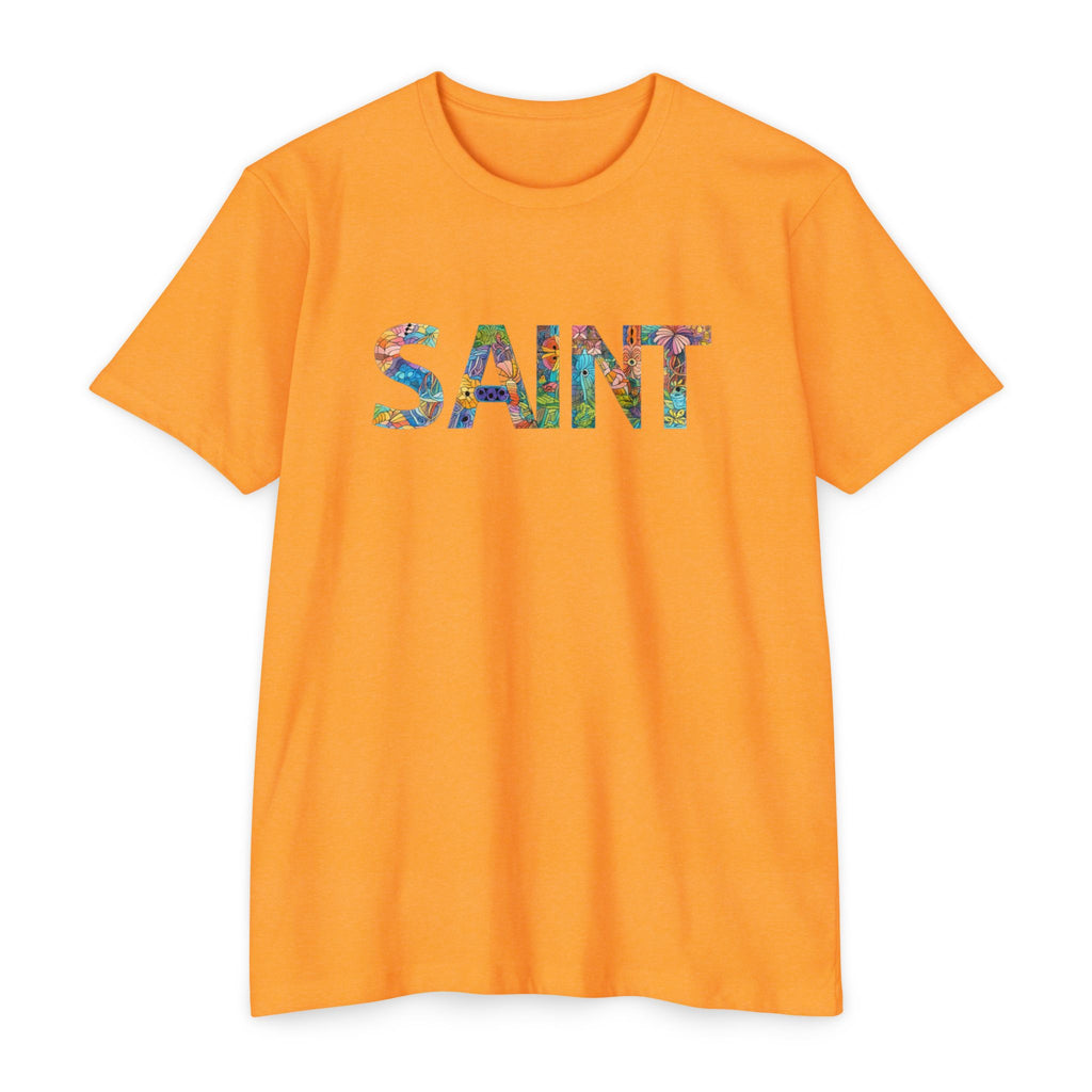 Womens Saint Floral Print T-shirt | 'SAINT' Flower Lettering Tee