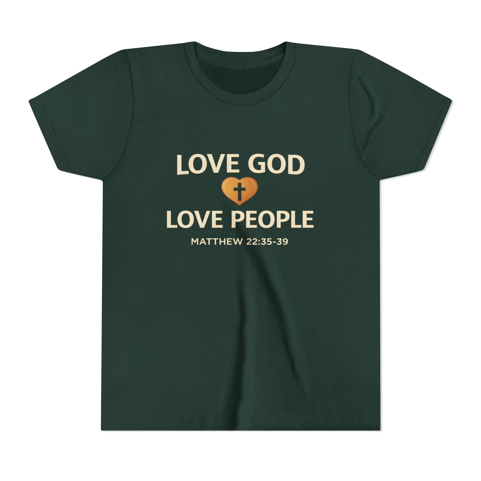 Boys Youth Tee — "Love God Love People" Bible Verse Matthew 22:37-39 Christian Kids Shirt