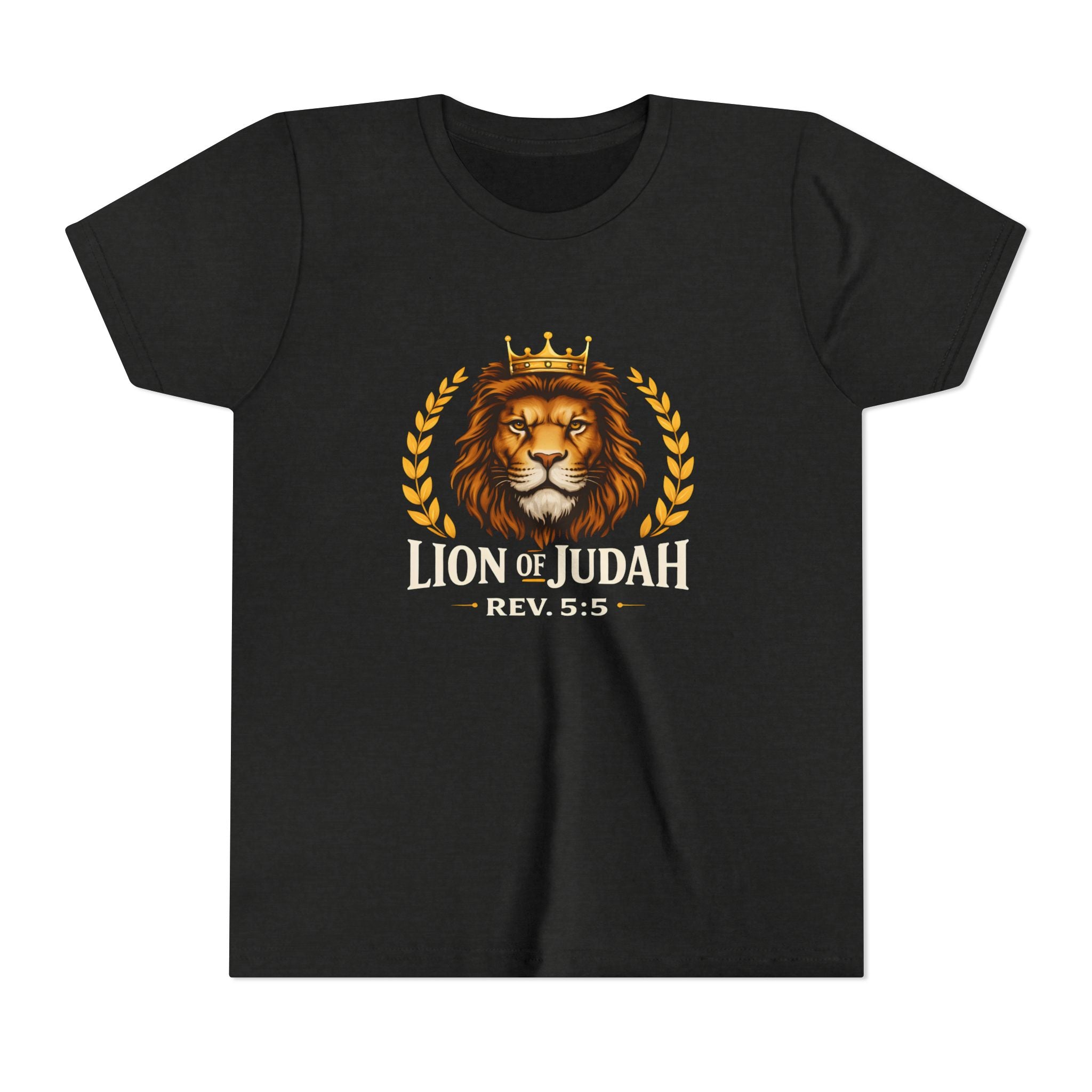 Boys Youth T-Shirt — 'Lion of Judah' Crowned Lion Biblical Tee (Rev. 5:5)
