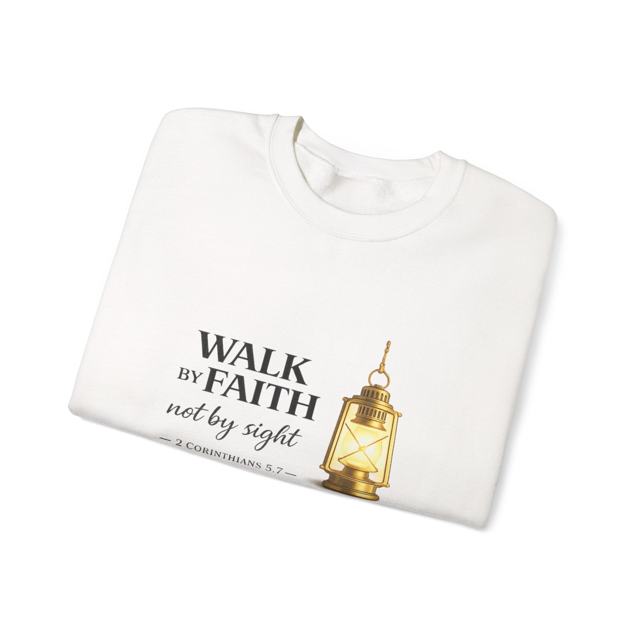 Womens "Walk By Faith Not By Sight" Classic White Crewneck Sweatshirt