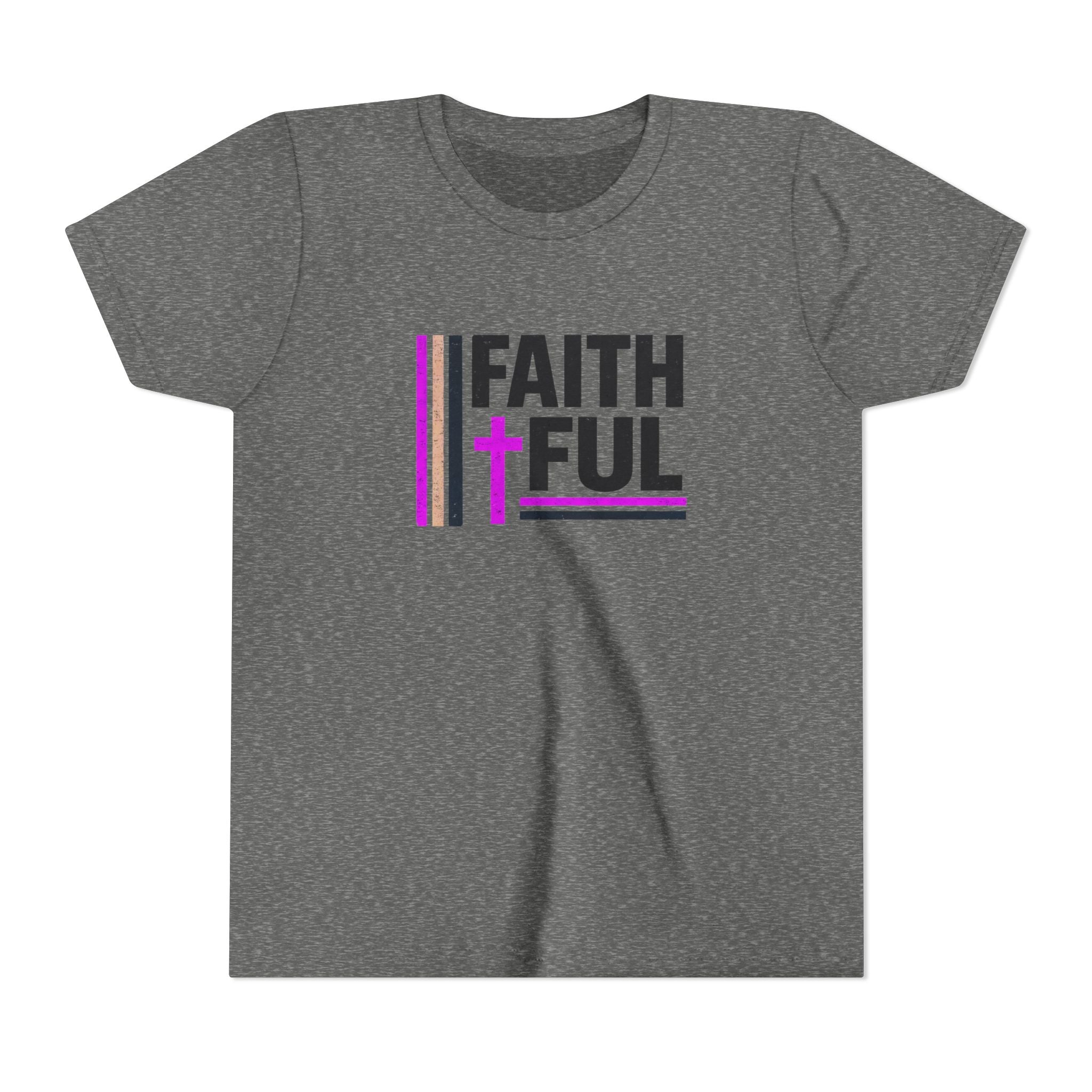 Girls Faithful Youth Tee — Kids Christian Cross T-Shirt (Pink & Black)