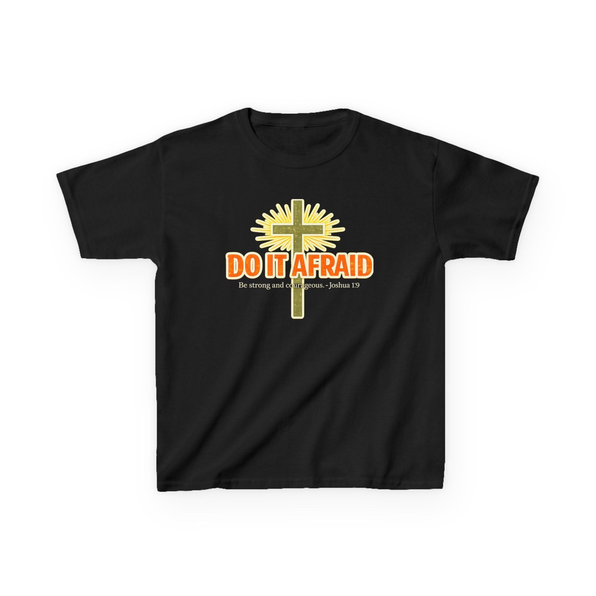 Boys Tshirt "Do It Afraid" Cross Christian Shirt (Joshua 1:9)