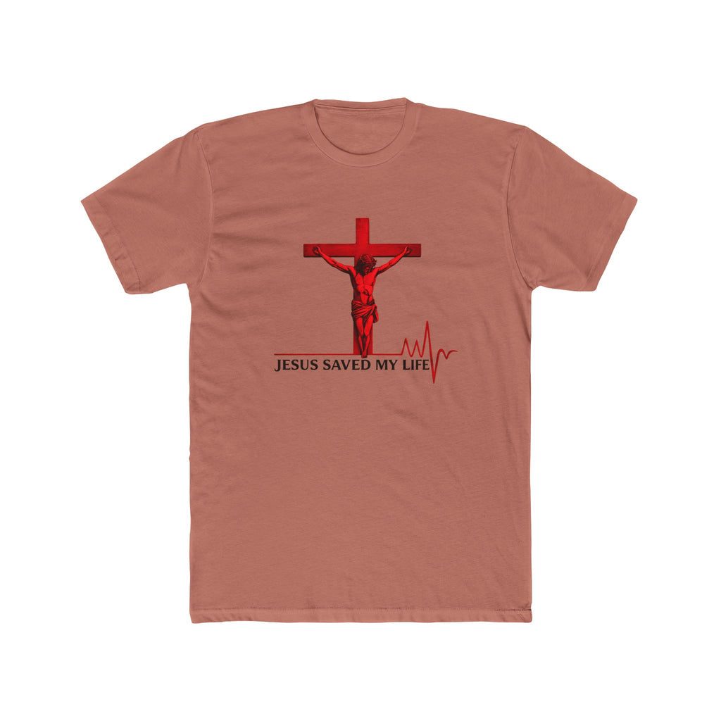 Jesus Saved My Life T-Shirt — Christian Cross Tee with Heartbeat Design