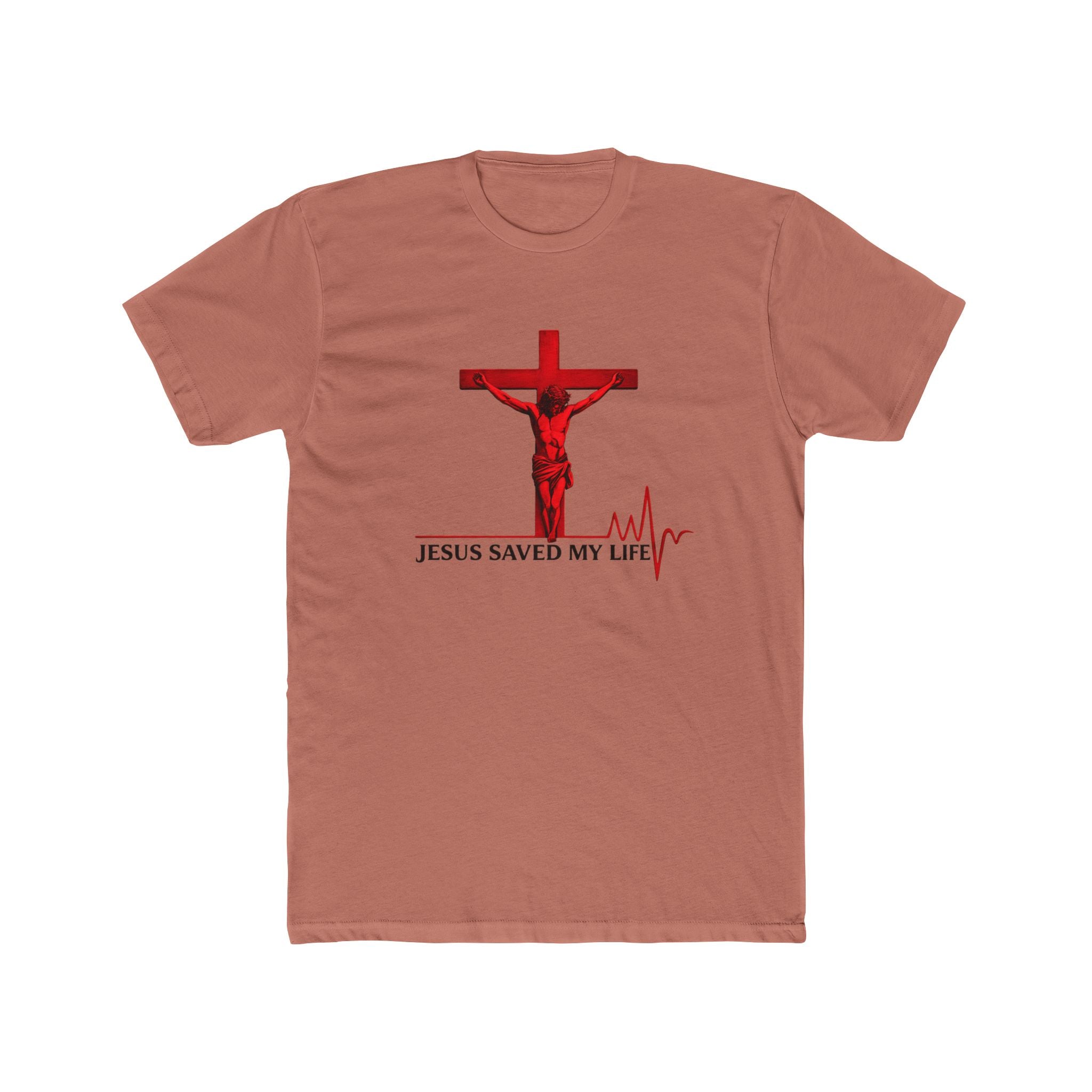 Jesus Saved My Life T-Shirt — Christian Cross Tee with Heartbeat Design