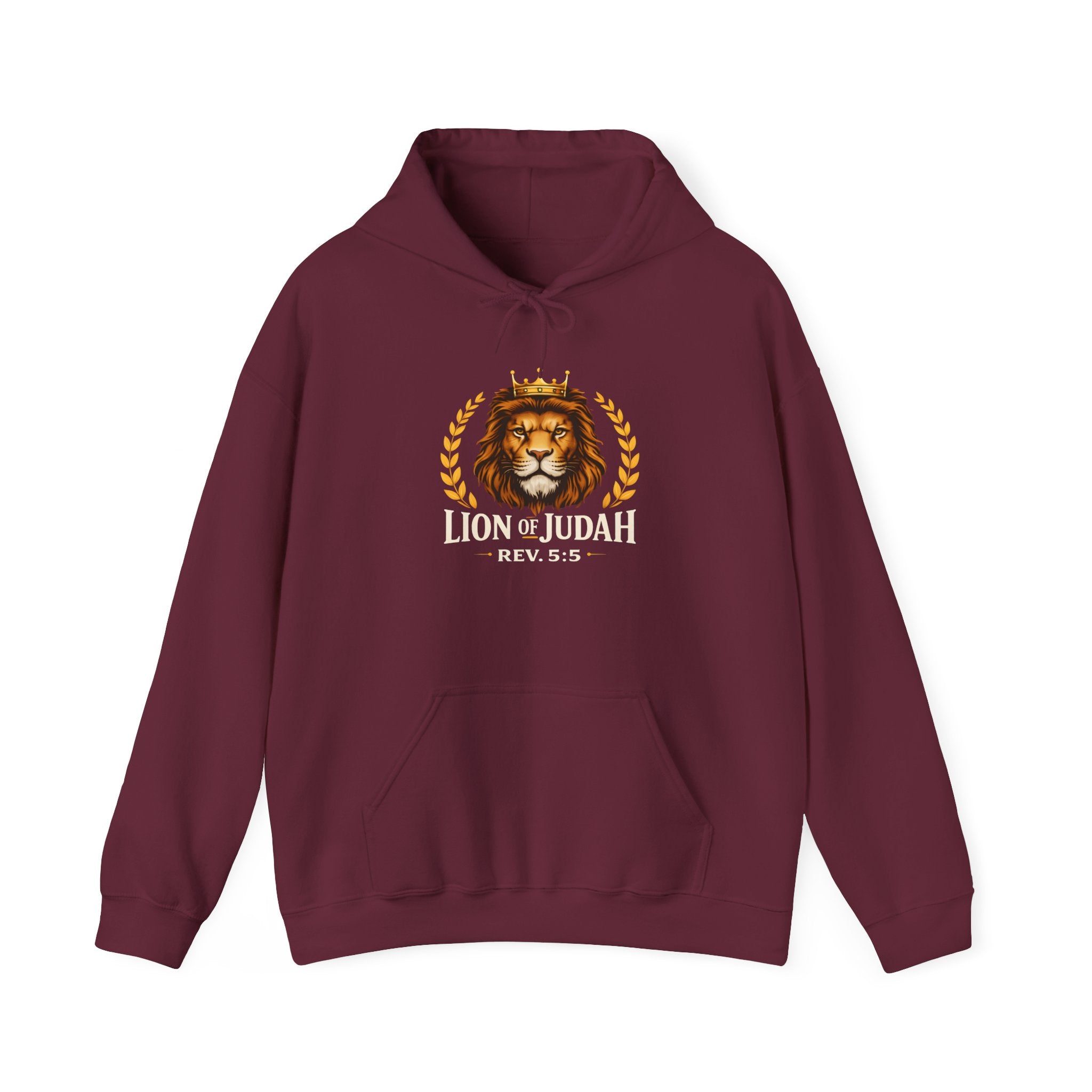 Mens Lion of Judah Hoodie – Crowned Lion Graphic with “Lion of Judah Rev. 5:5” Christian Faith Pullover