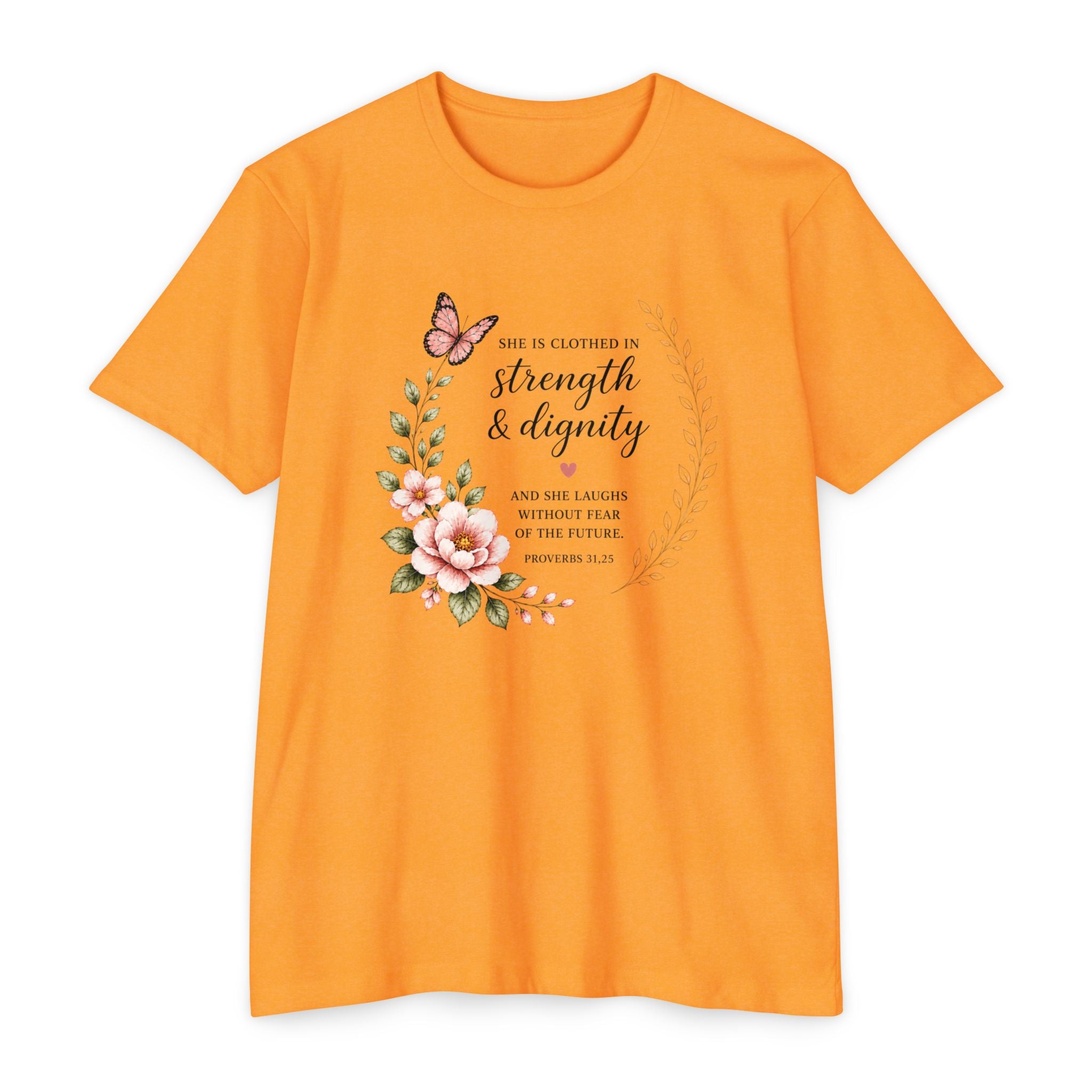 Womens Strength and Dignity Scripture Shirt | Floral Bible Verse Tee
