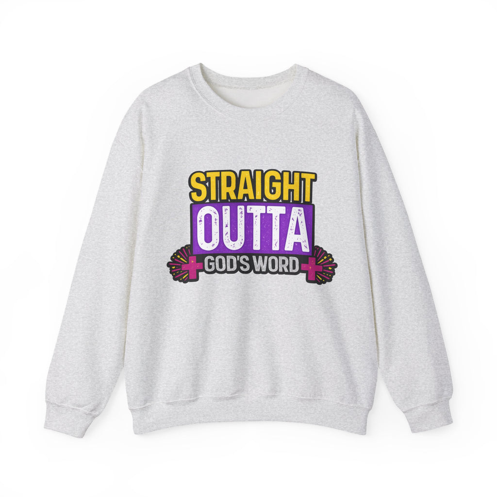 Womens Crewneck Sweatshirt — "Straight Outta God's Word" Christian Gospel Pullover