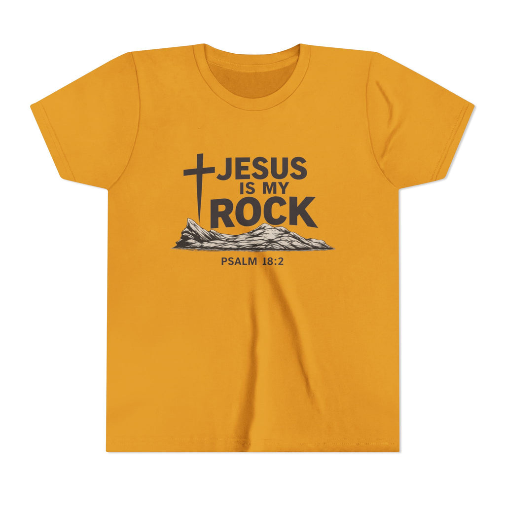 Boys Youth Tee — "Jesus Is My Rock" Psalm 18:2 Christian Kids T-Shirt