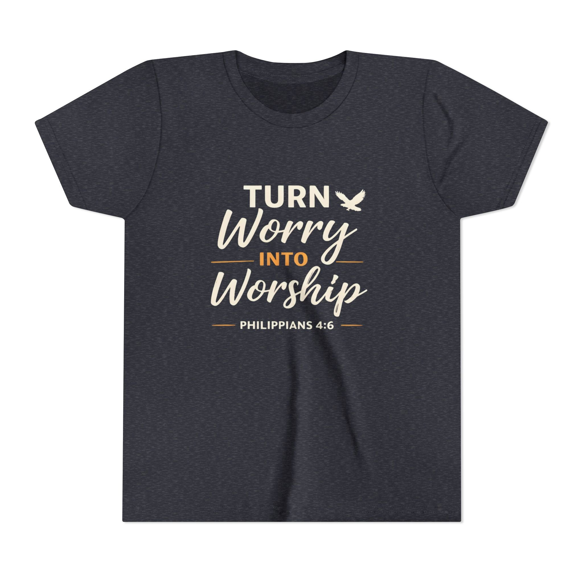 Boys Youth Tee - "Turn Worry Into Worship" Philippians 4:6 Christian Kids Shirt