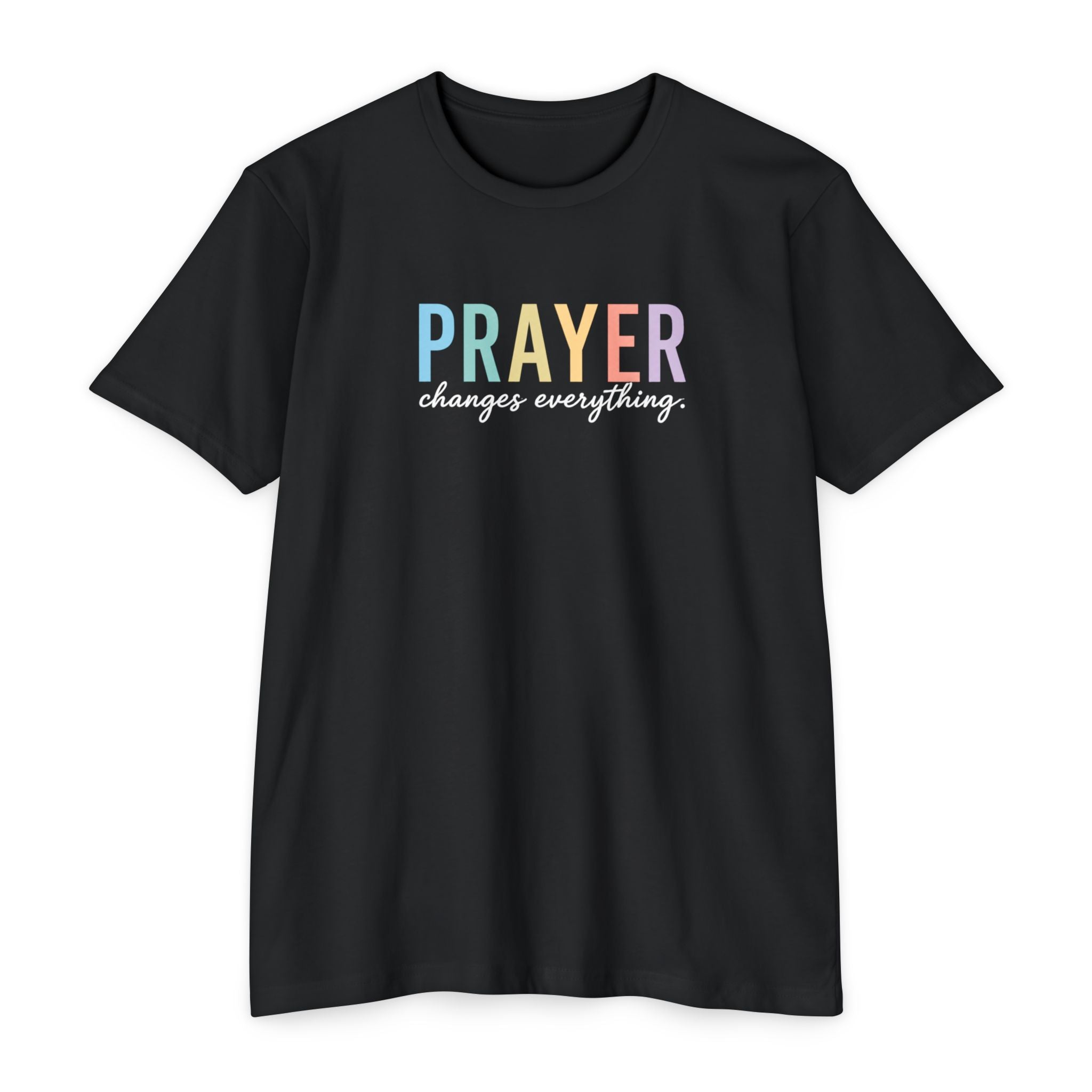 Womens Prayer Graphic T-Shirt — Colorful Typographic Faith Tee