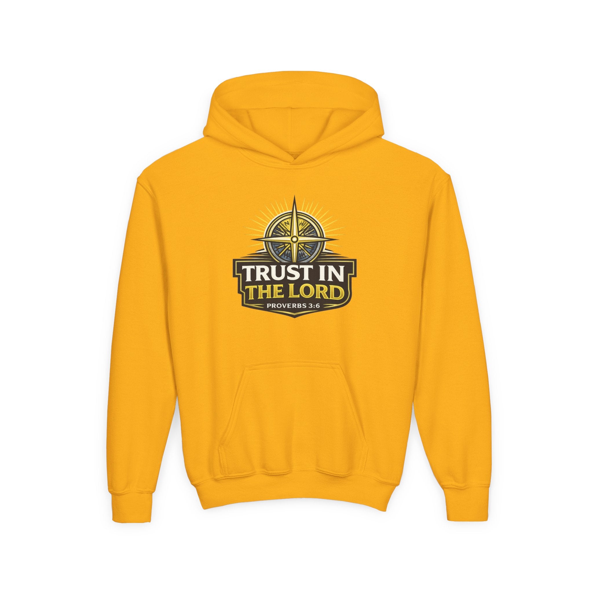 Youth Hoodie — "Trust in the Lord" Christian Compass Sweatshirt (Proverbs 3:5)