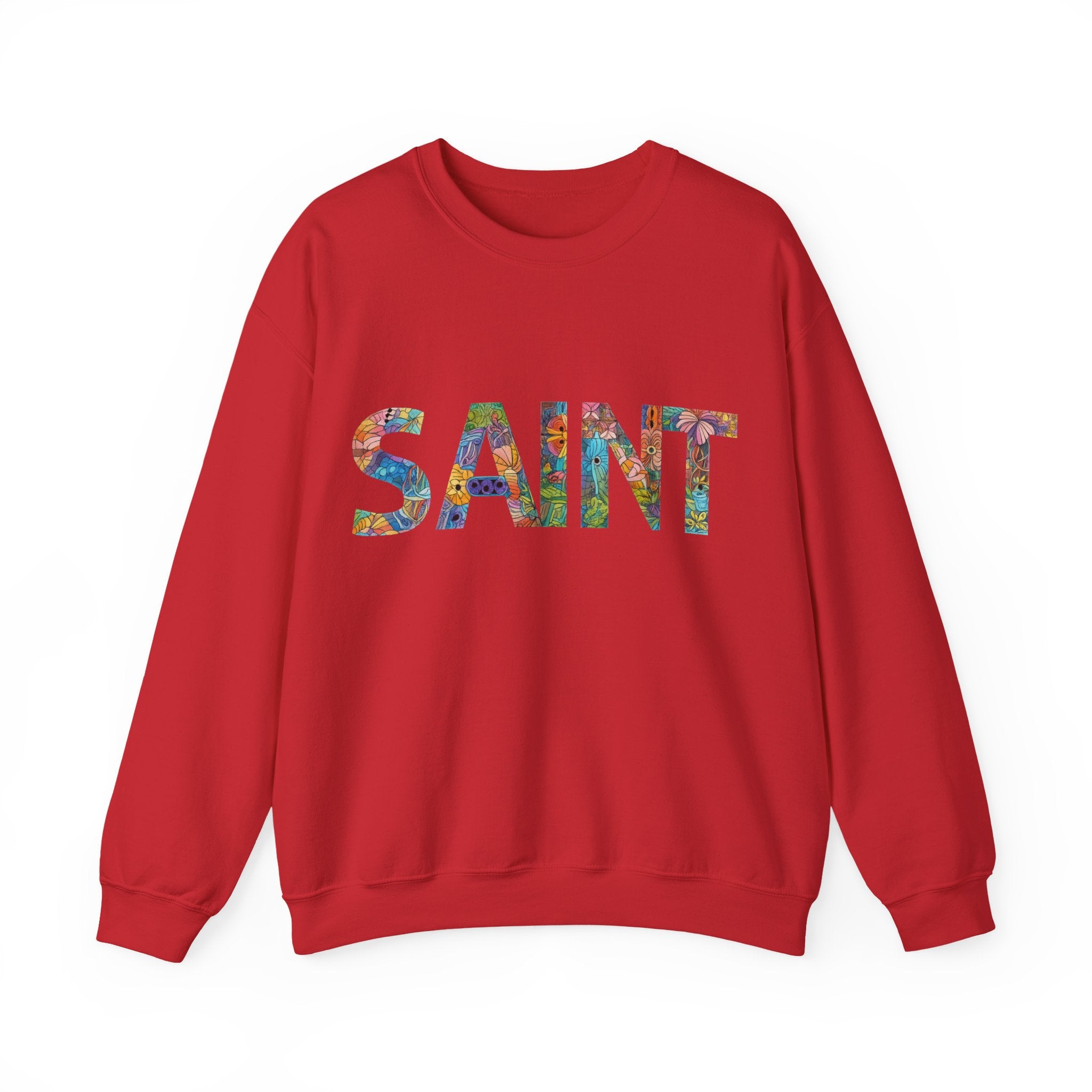 Womens Crewneck Sweatshirt  'SAINT' Colorful Floral Lettering