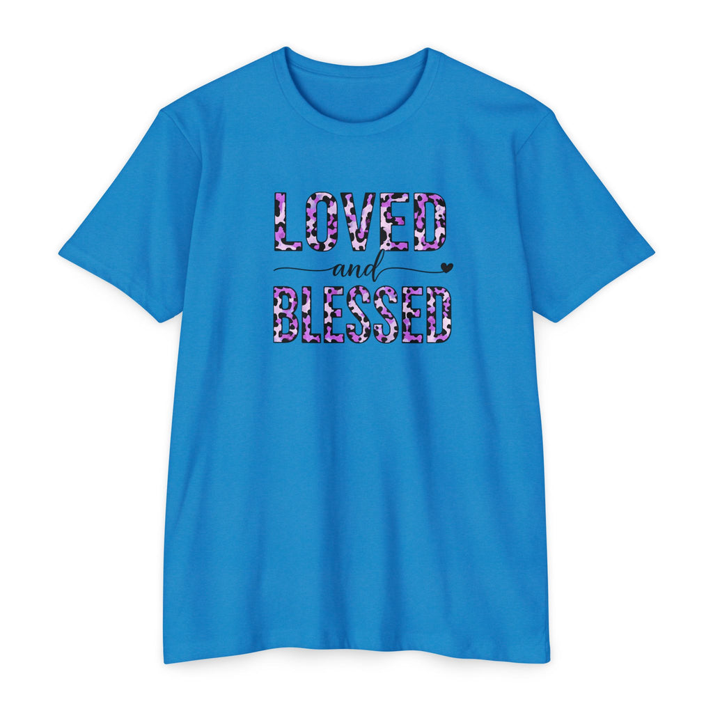 Womens Loved & Blessed floral script T-shirt | rose wreath design