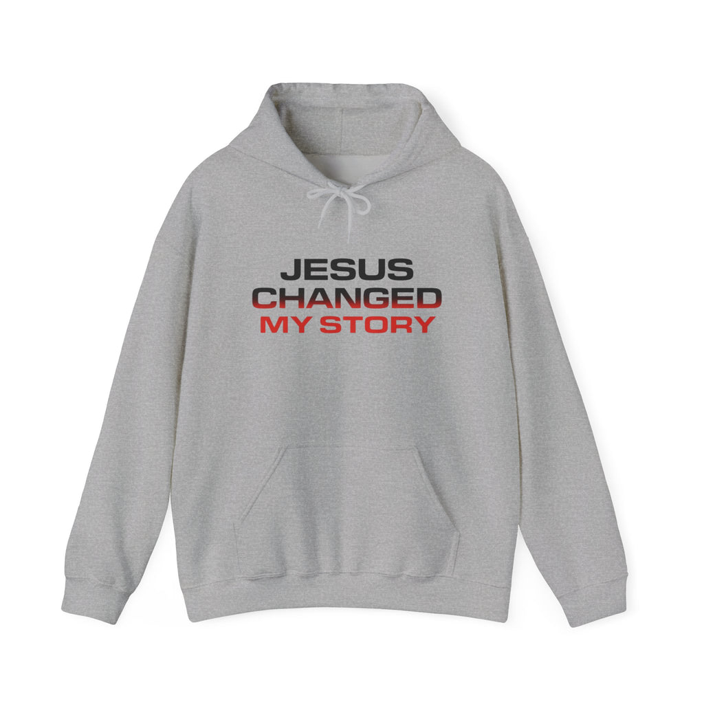 Mens Jesus Changed My Story Hoodie — Christian Faith Inspirational Pullover