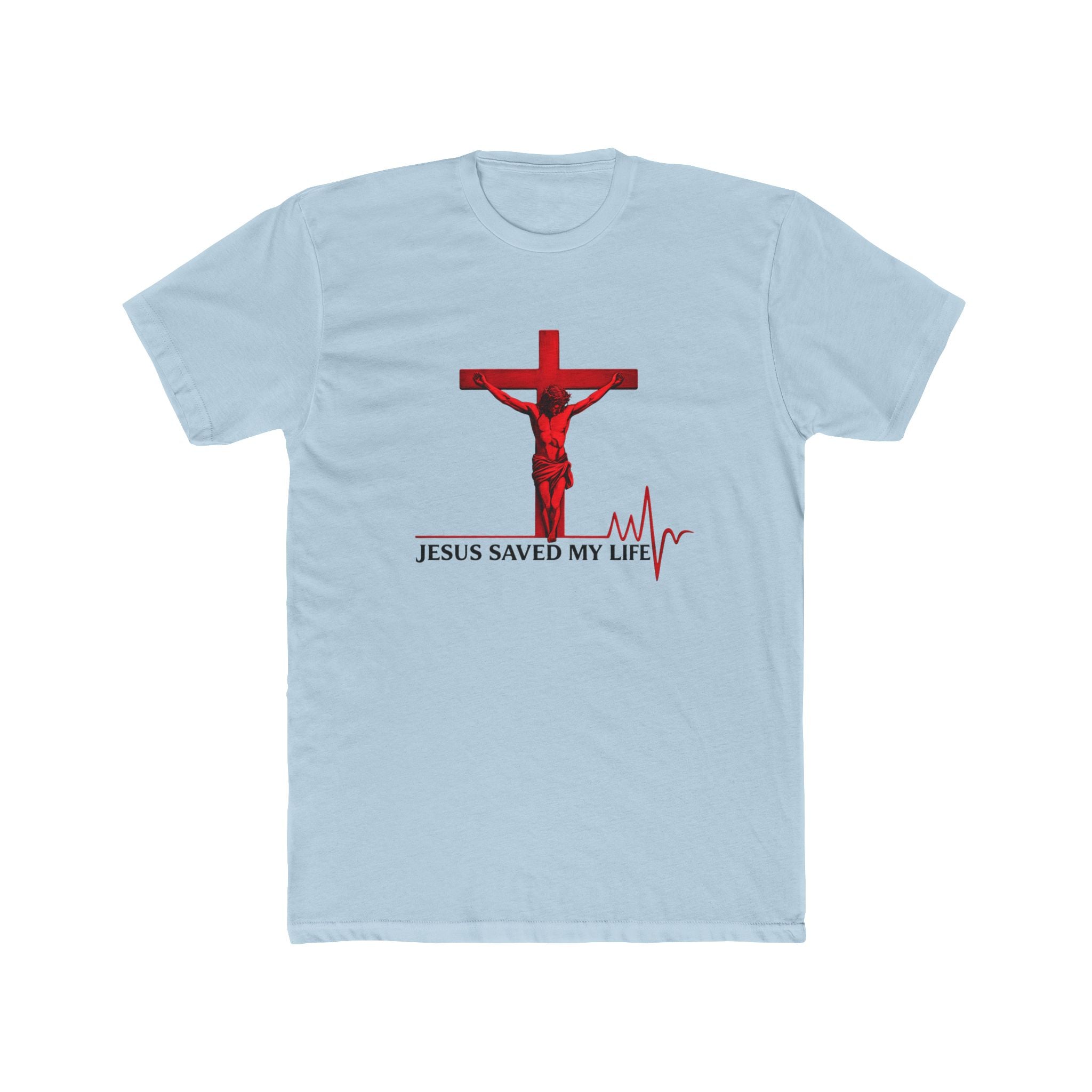 Jesus Saved My Life T-Shirt — Christian Cross Tee with Heartbeat Design