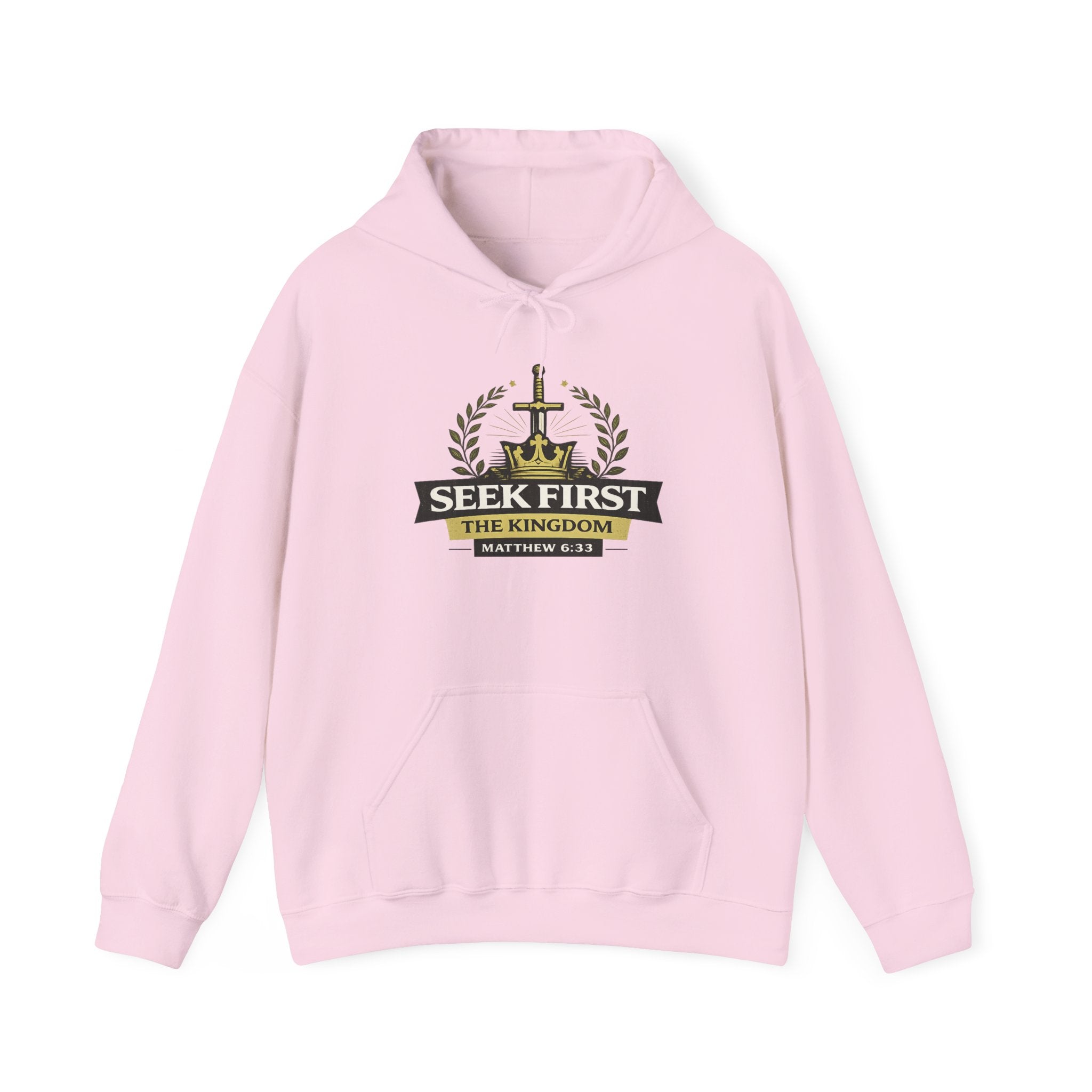 Mens Seek First the Kingdom Hoodie — Matthew 6:33 Christian Faith Pullover