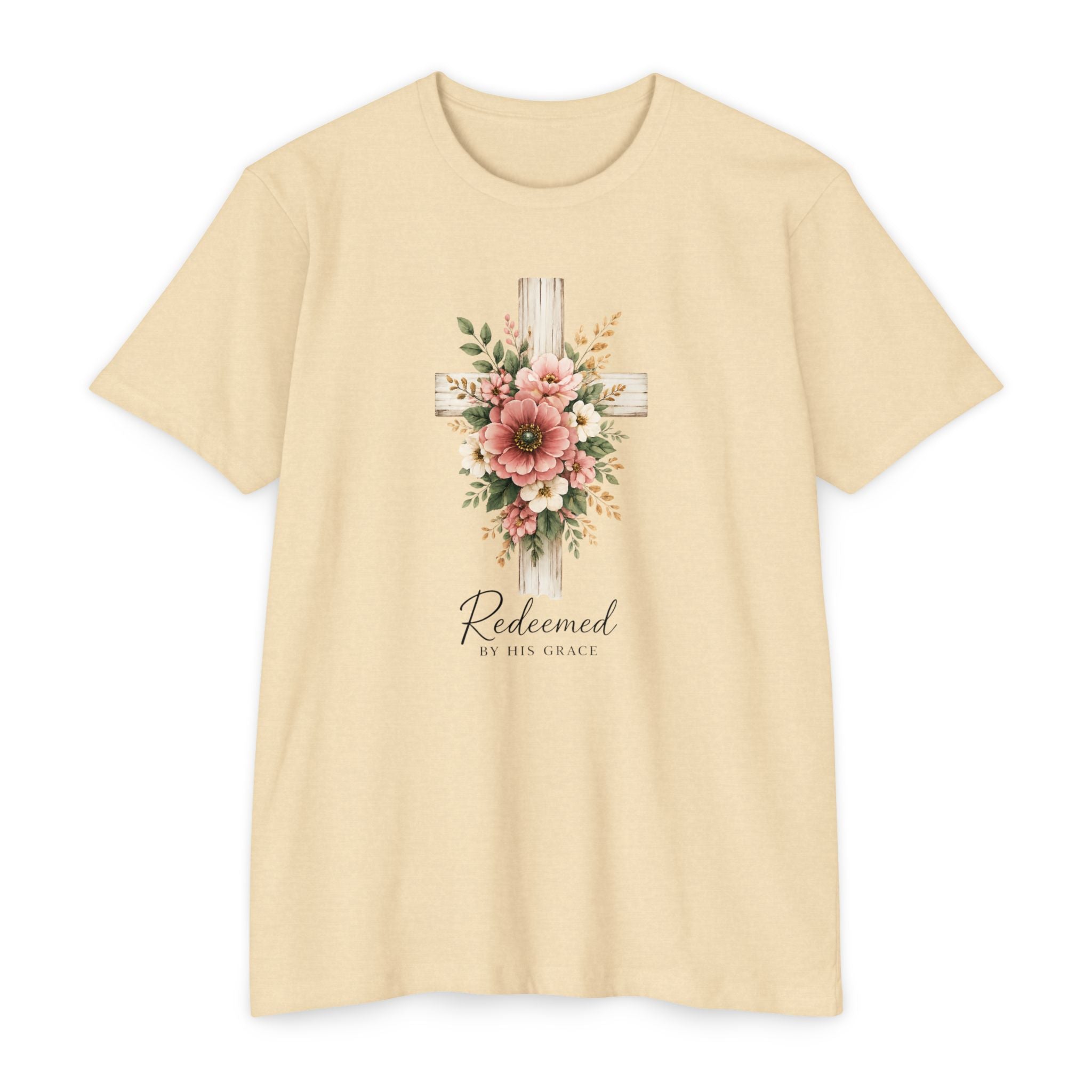 Womens Floral Cross Bouquet T-shirt | Botanical Flower Cross Graphic