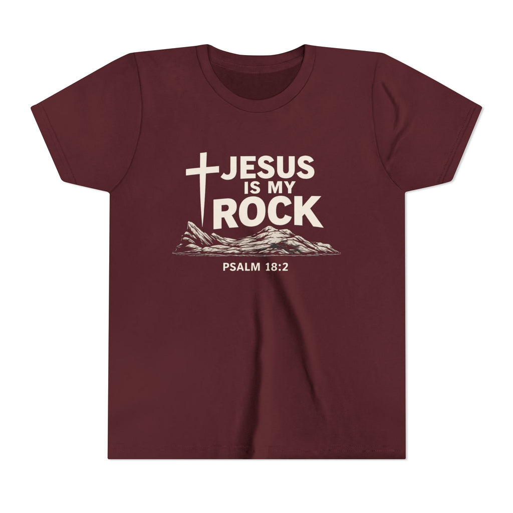 Boys Youth Tee — "Jesus Is My Rock" Psalm 18:2 Christian Kids T-Shirt