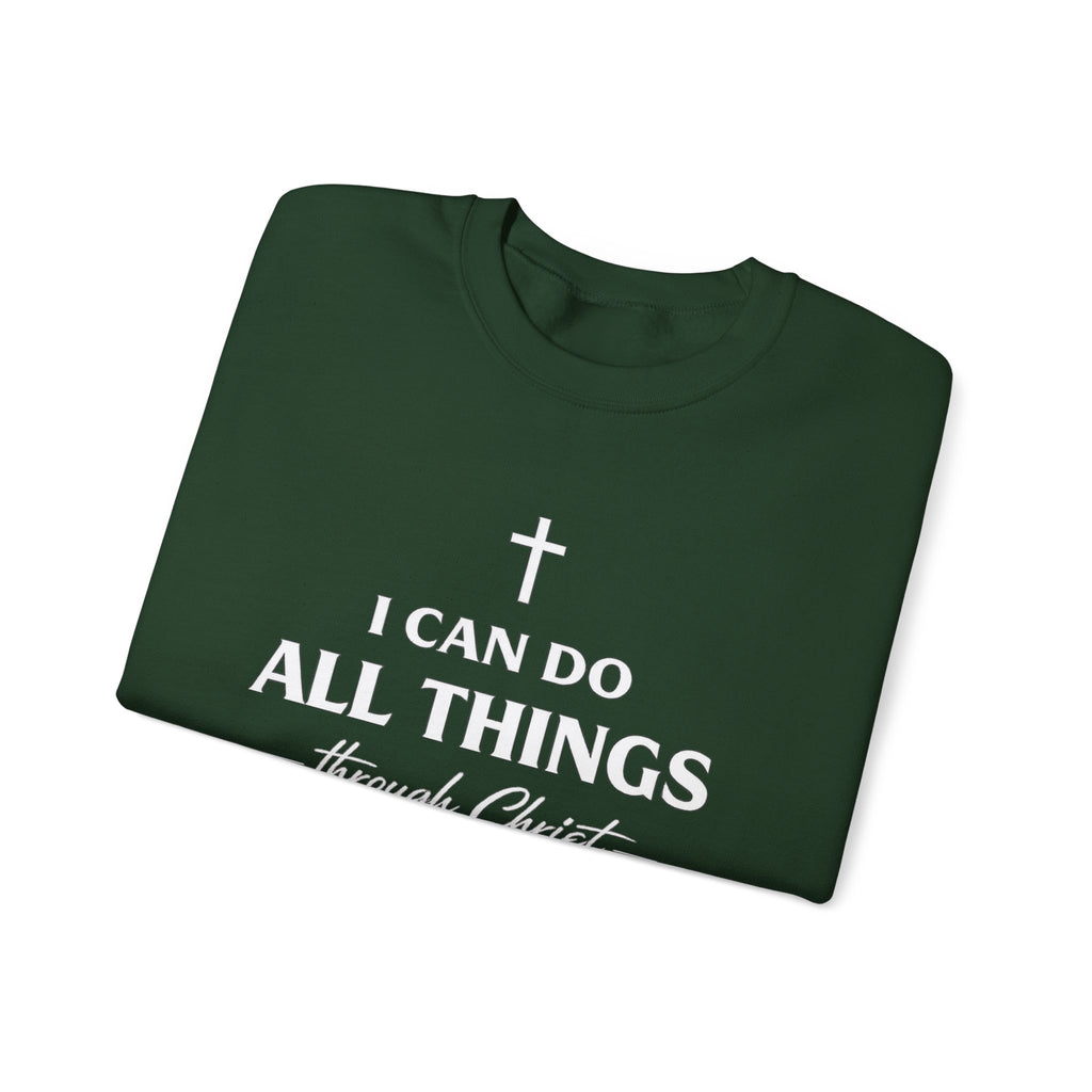 Womens Christian Crewneck Sweatshirt - "I Can Do All Things Through Christ" Inspirational Faith Pullover