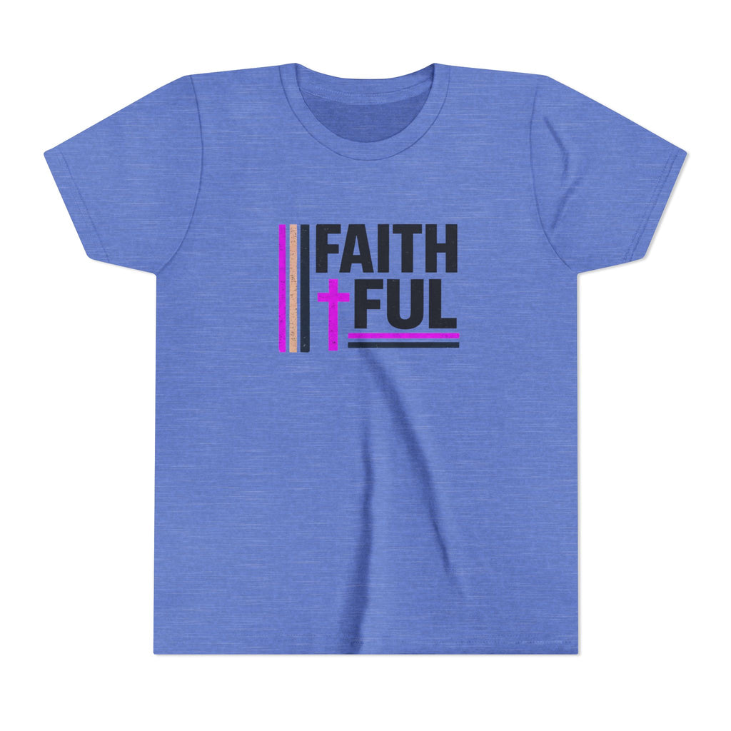 Girls Faithful Youth Tee — Kids Christian Cross T-Shirt (Pink & Black)