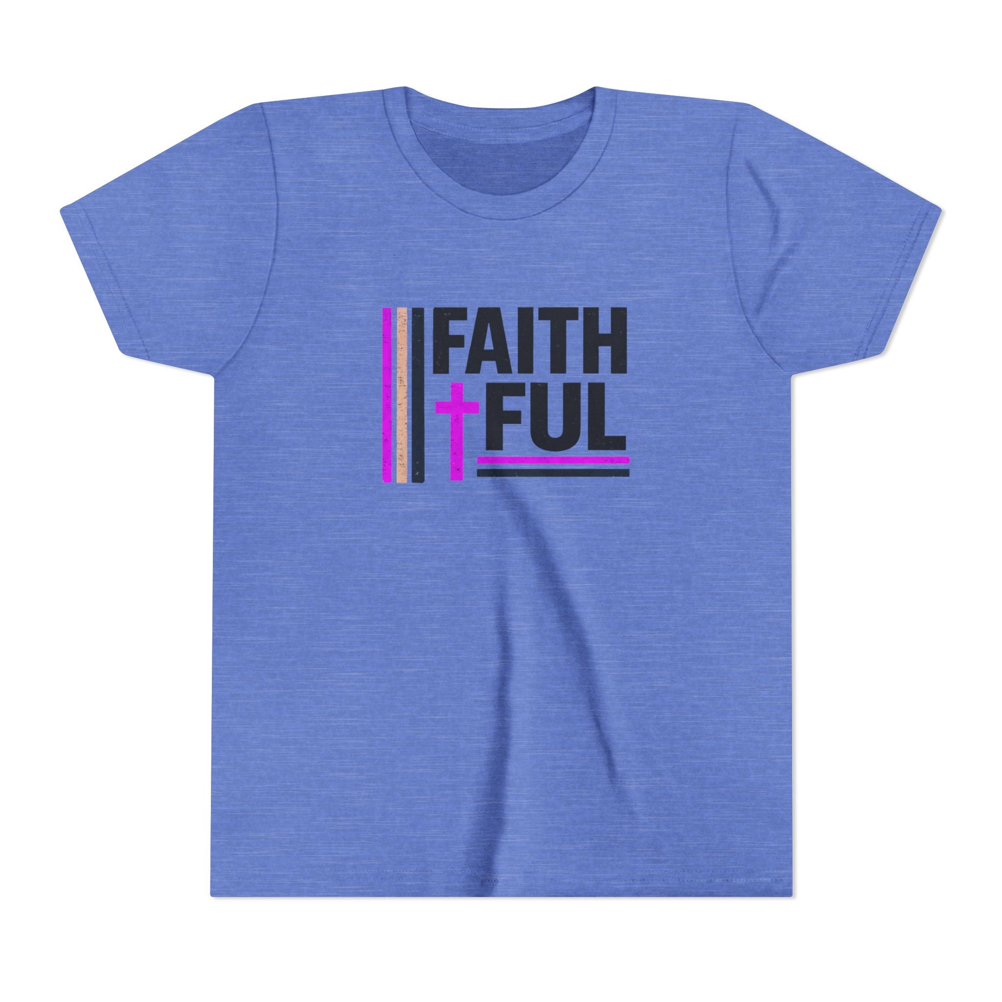 Girls Faithful Youth Tee — Kids Christian Cross T-Shirt (Pink & Black)