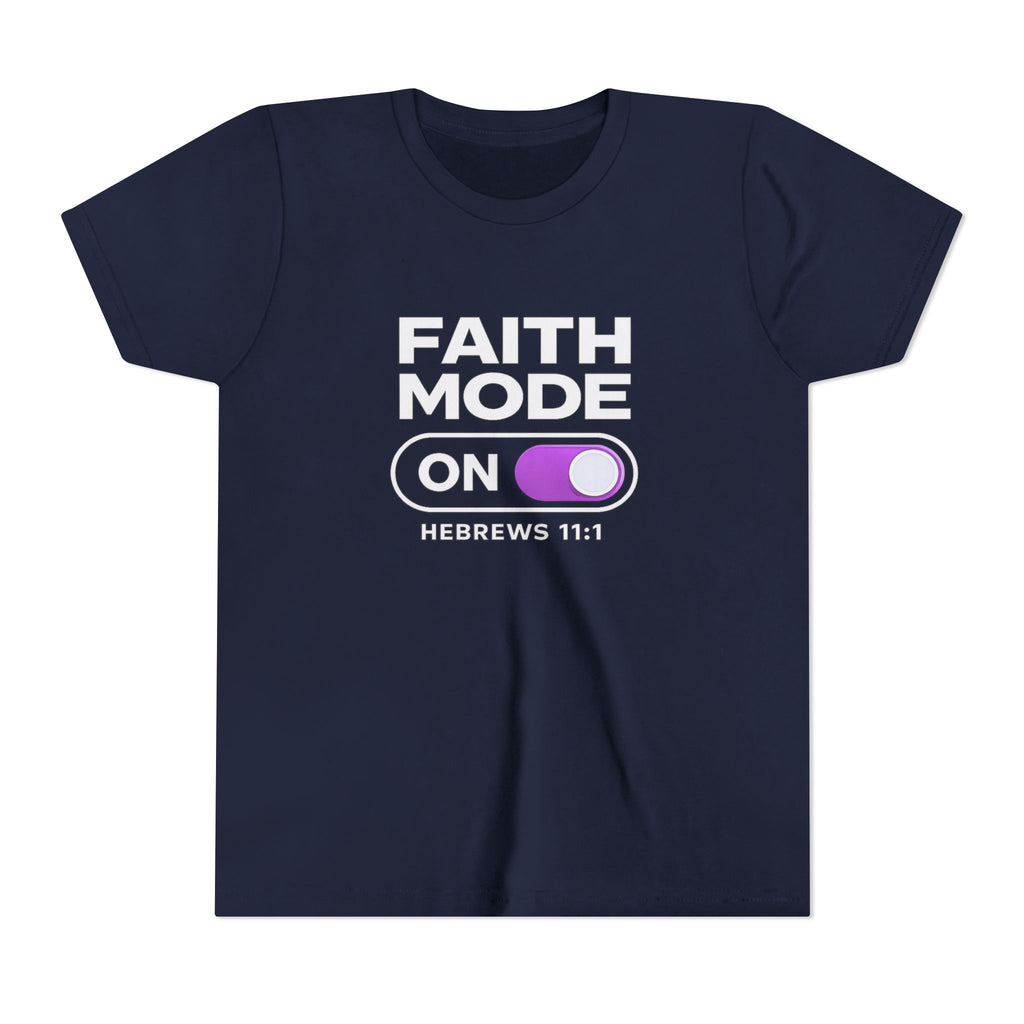 Faith Mode On Youth Tee — Hebrews 11:1 Christian Kids Shirt