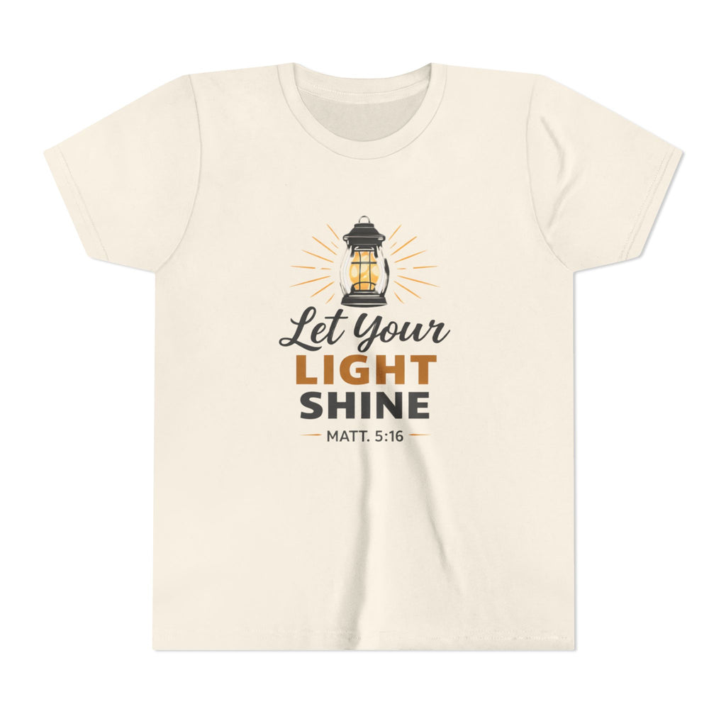 Girls Youth Tee — "Let Your Light Shine" Christian Lantern Shirt (Matt. 5:16)