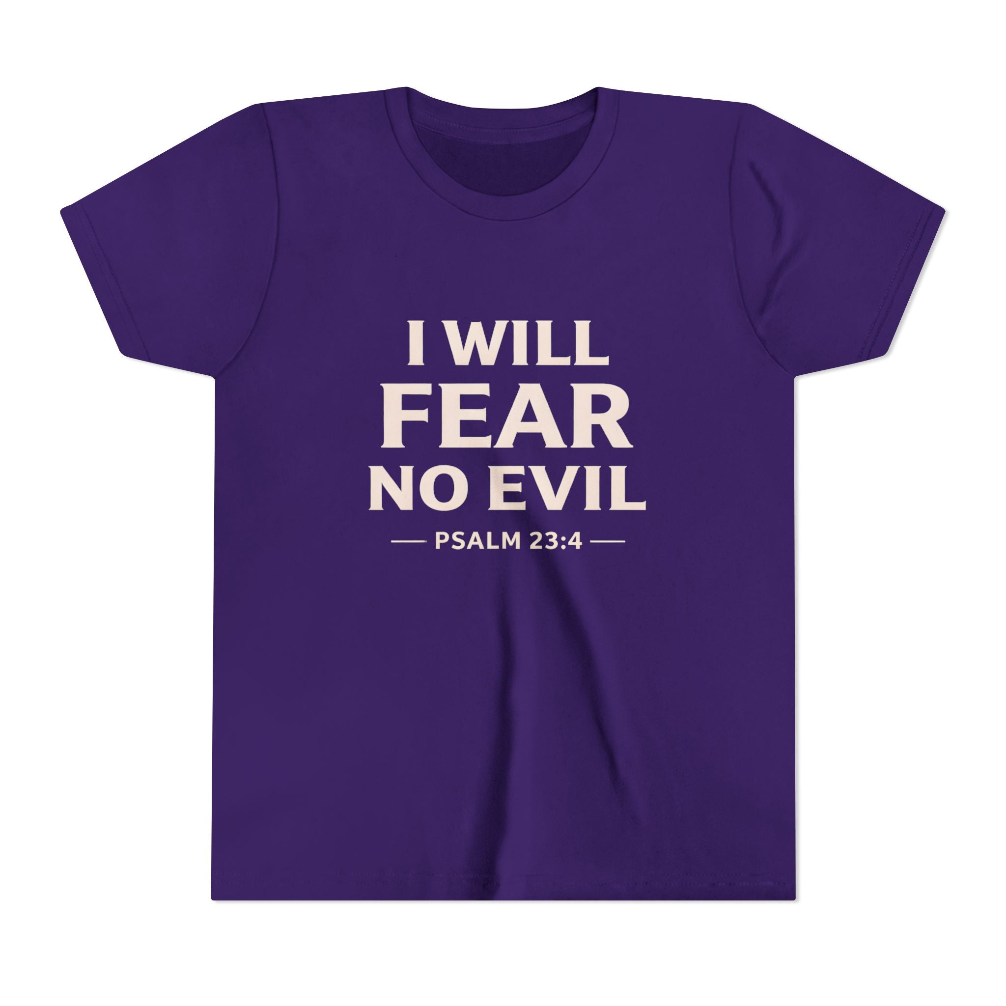 Boys Youth Tee – “I Will Fear No Evil” Psalm 23:4 Christian Faith Shirt
