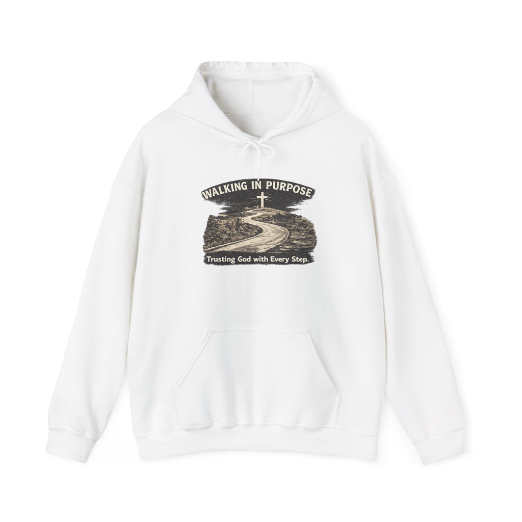 Mens Walking in Purpose Hoodie "Trusting God with Every Step" Christian Faith Pullover