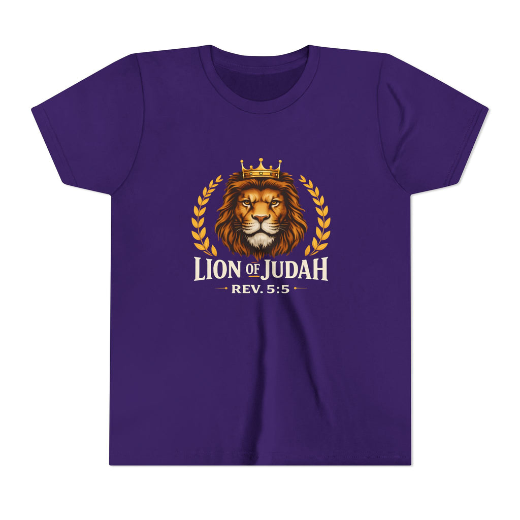 Boys Youth T-Shirt — 'Lion of Judah' Crowned Lion Biblical Tee (Rev. 5:5)